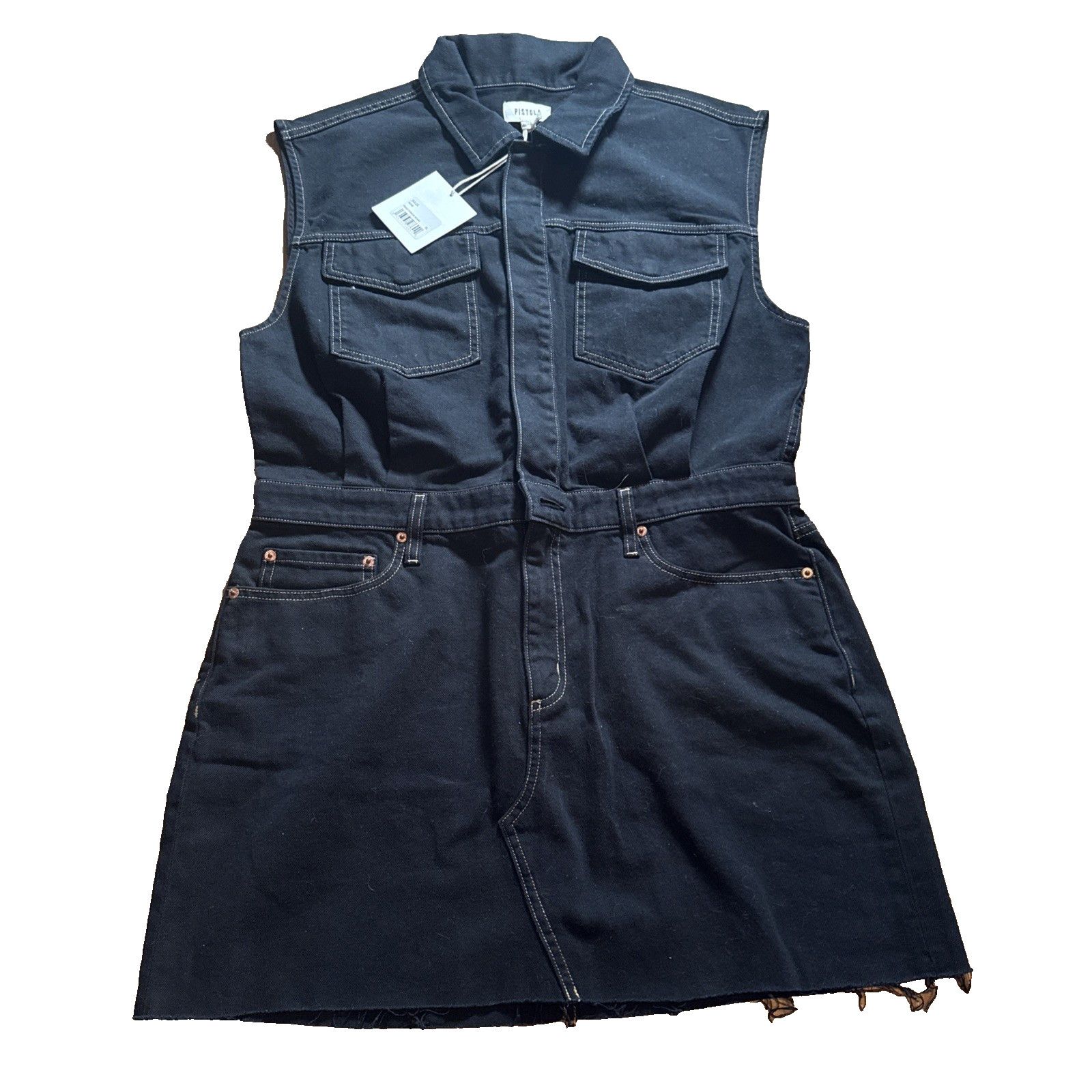 Pistola Pistola Julia Black Denim Sleeveless Mini Utility Raw Hem Size XL / US 12-14 / IT 48-50 - 4 Thumbnail
