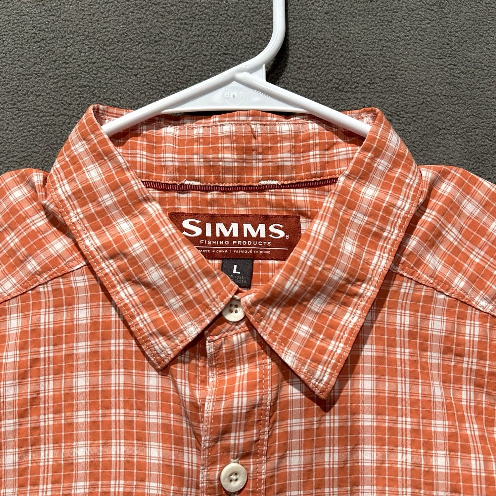 Vintage Simms Shirt Mens Large Orange Plaid Button-Up Short Sleeve Fishing EUC Size US L / EU 52-54 / 3 - 3 Thumbnail