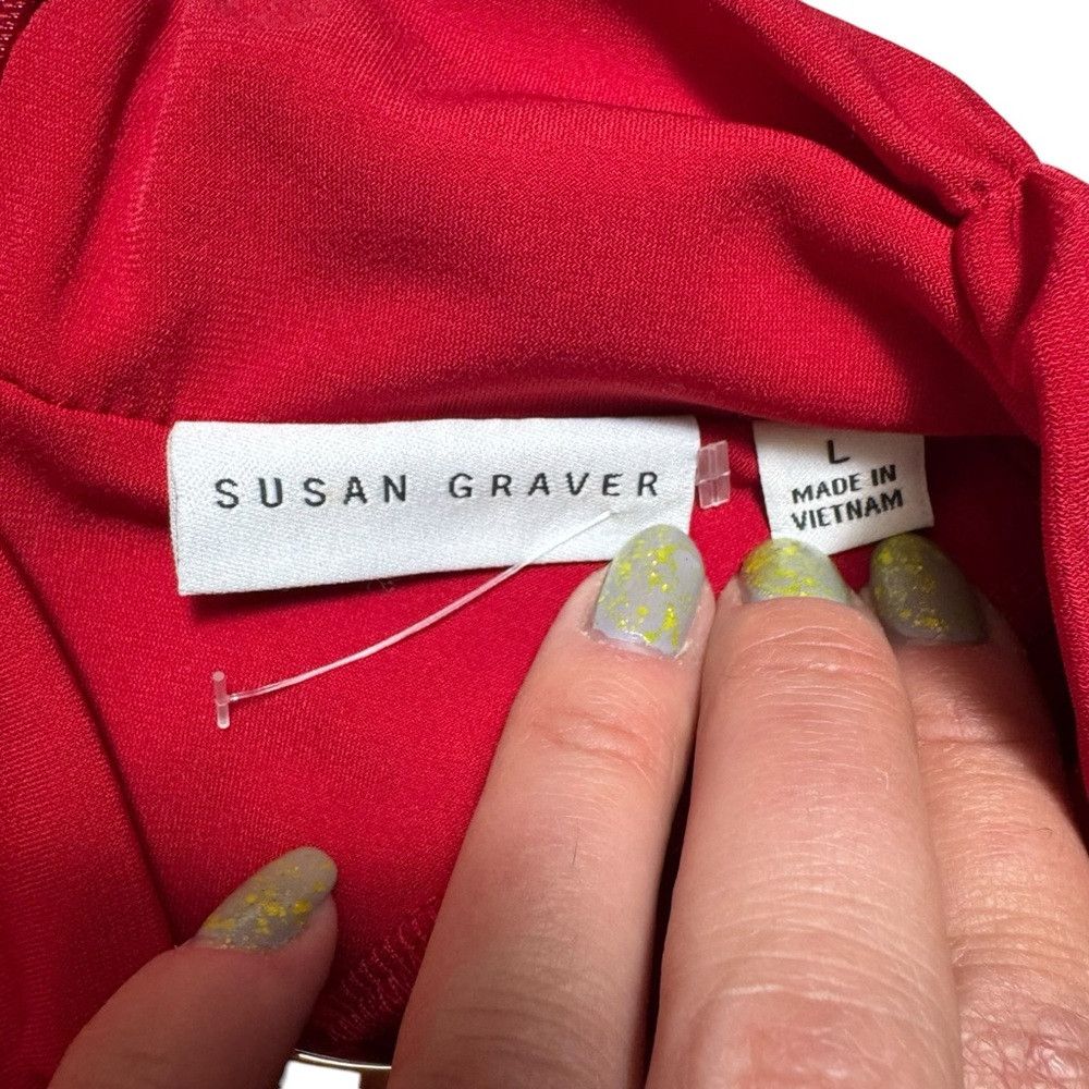 Other New Susan Graver Liquid Knit Long Sleeve High Neck Red Top Size L / US 10 / IT 46 - 7 Thumbnail