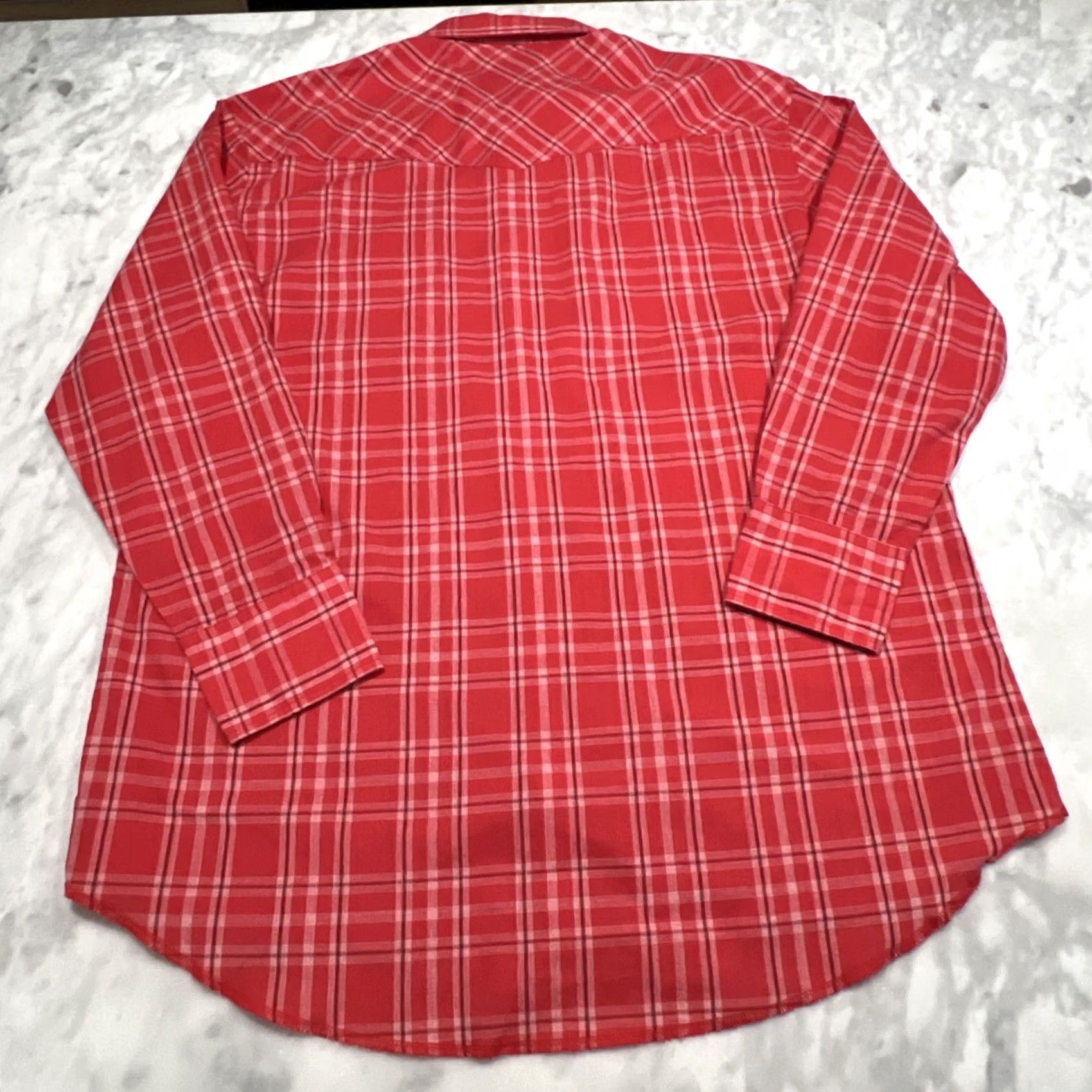 Wrangler VINTAGE Wrangler Western Pearl Snap Shirt Men’s 17.5x36 Tall Lightweight Rancher Red Plaid Long Sleeve Button-Up Cowboys Western Mens Shirt Size US XXL / EU 58 / 5 - 4 Thumbnail