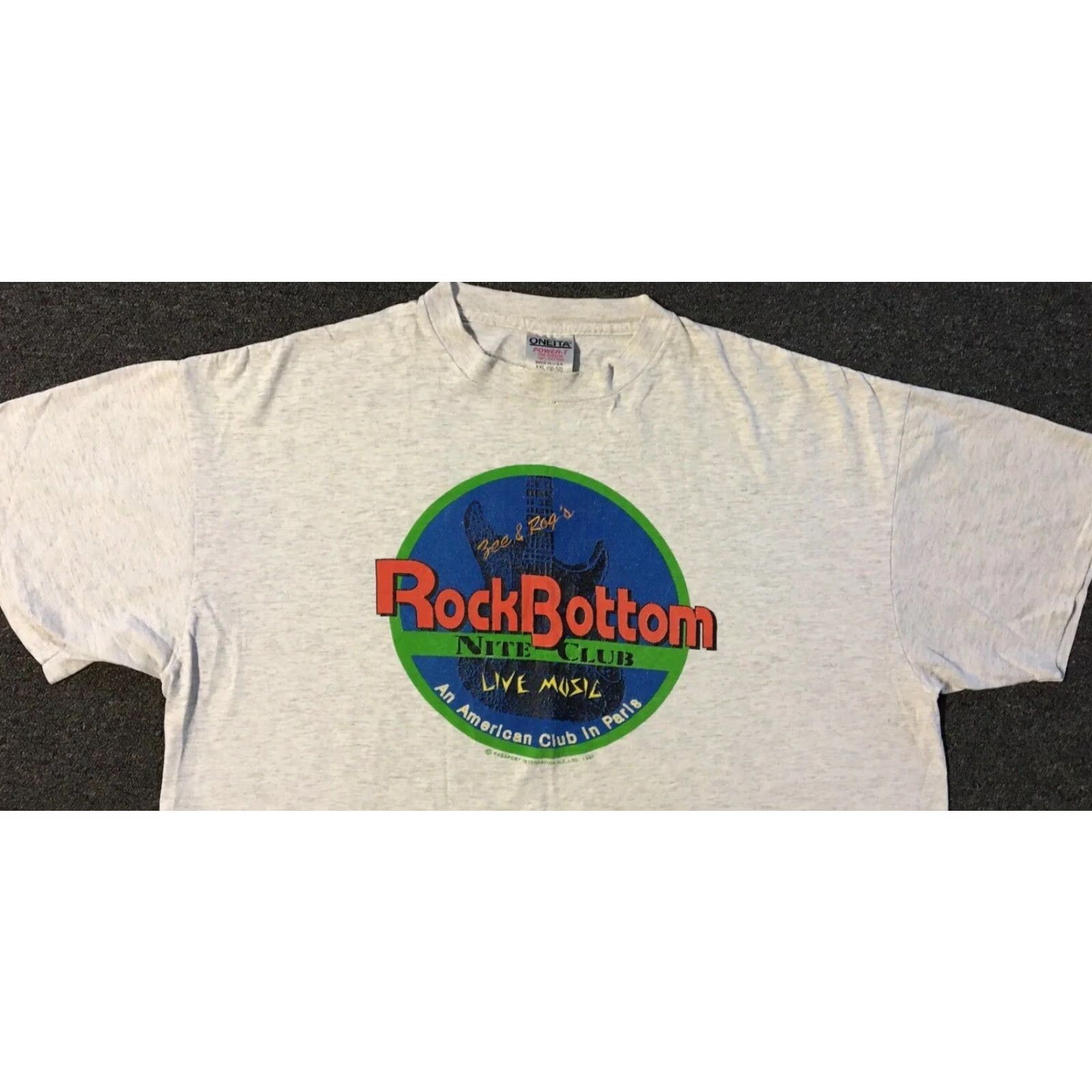 Vintage VINTAGE 90s Rock Bottom Night Club Paris Faded Distress Shirt 2XL Gray Men T-Shirt Short Sleeve Single Stitch Size US XXL / EU 58 / 5 - 6 Thumbnail