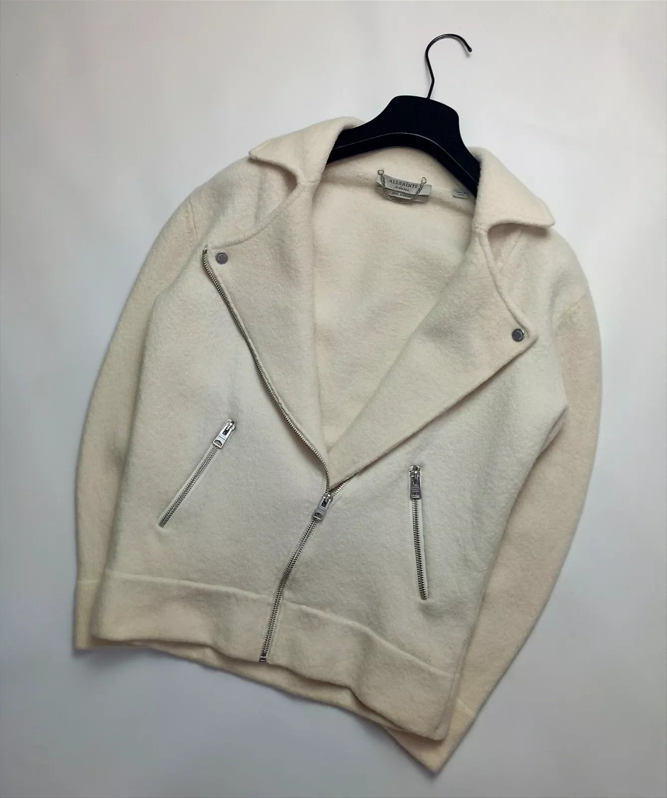 Allsaints AllSaints Robyn Biker Merino Wool Jacket Ivory – Size XS–S Size XS / US 0-2 / IT 36-38 - 6 Thumbnail