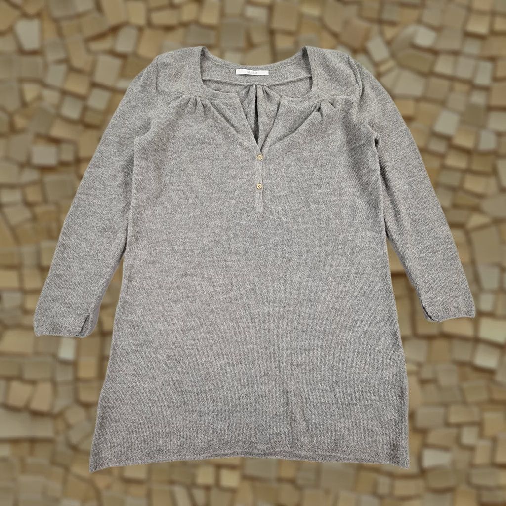 Vintage Aiayu Womens Dress Grey Small 100% Cashlama Short Knit Jumper Dress V-Neck Long Sleeve Pullover Casual Regular Womens Size 28" / US 6 / IT 42 - 1 Thumbnail
