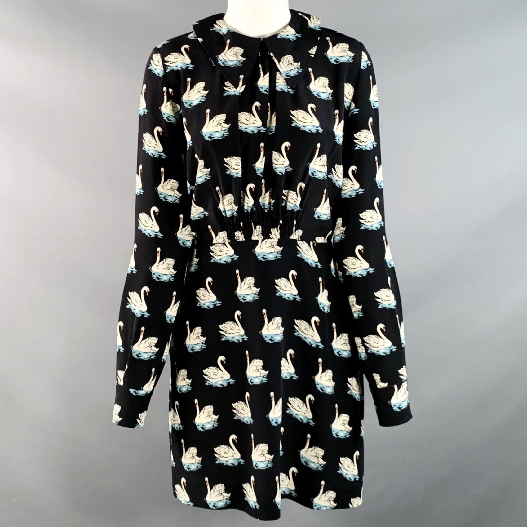 Stella McCartney STELLA McCARTNEY Dress 2016 Size 2 Black White Blue Silk Swans Point Collar Dress Women Size XS / US 0-2 / IT 36-38 - 2 Thumbnail