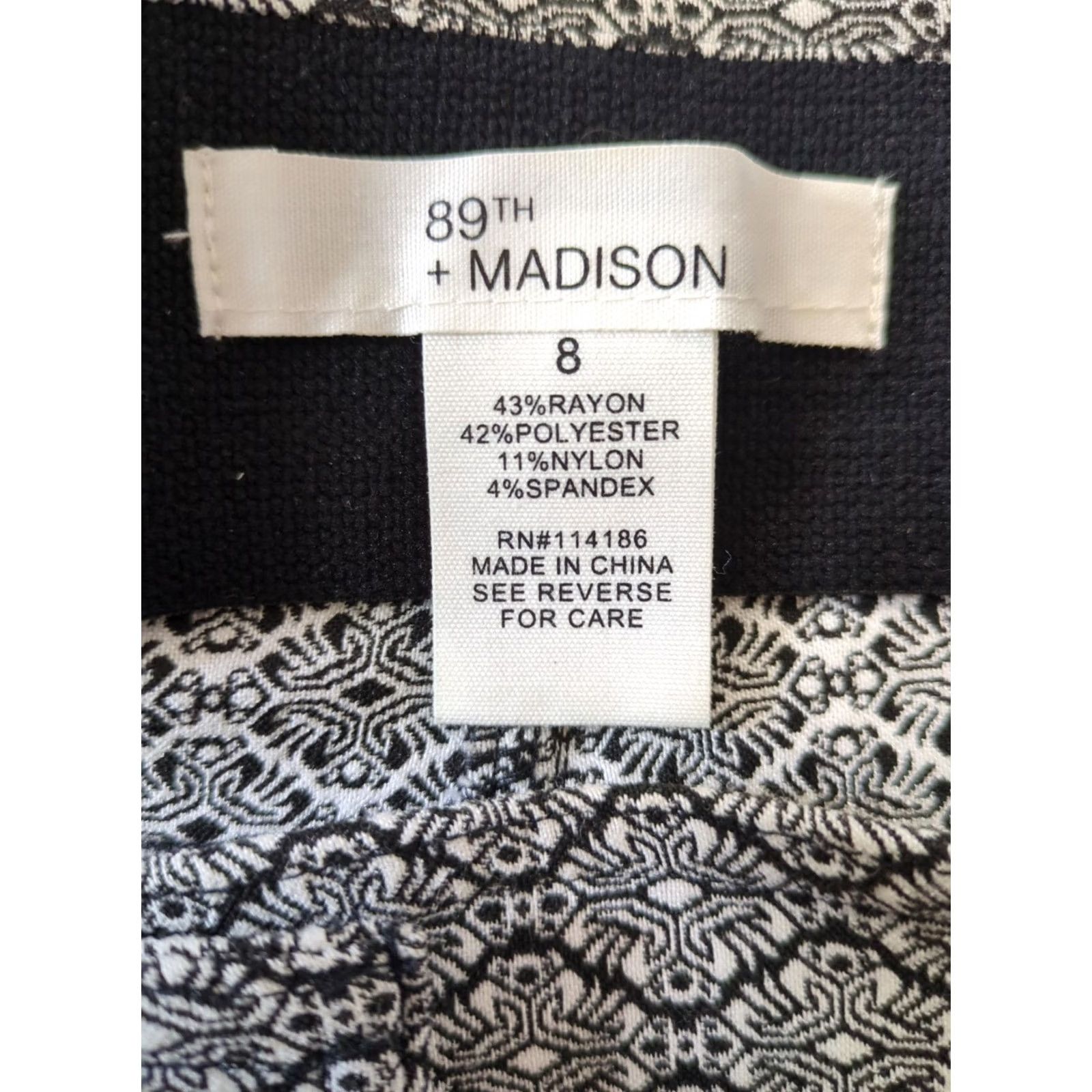 Vintage 89th & Madison Dress Pants Women's 8 Pull On Geometric Black White Print Stretch Pants Mens? Size 30" / US 8 / IT 44 - 6 Thumbnail