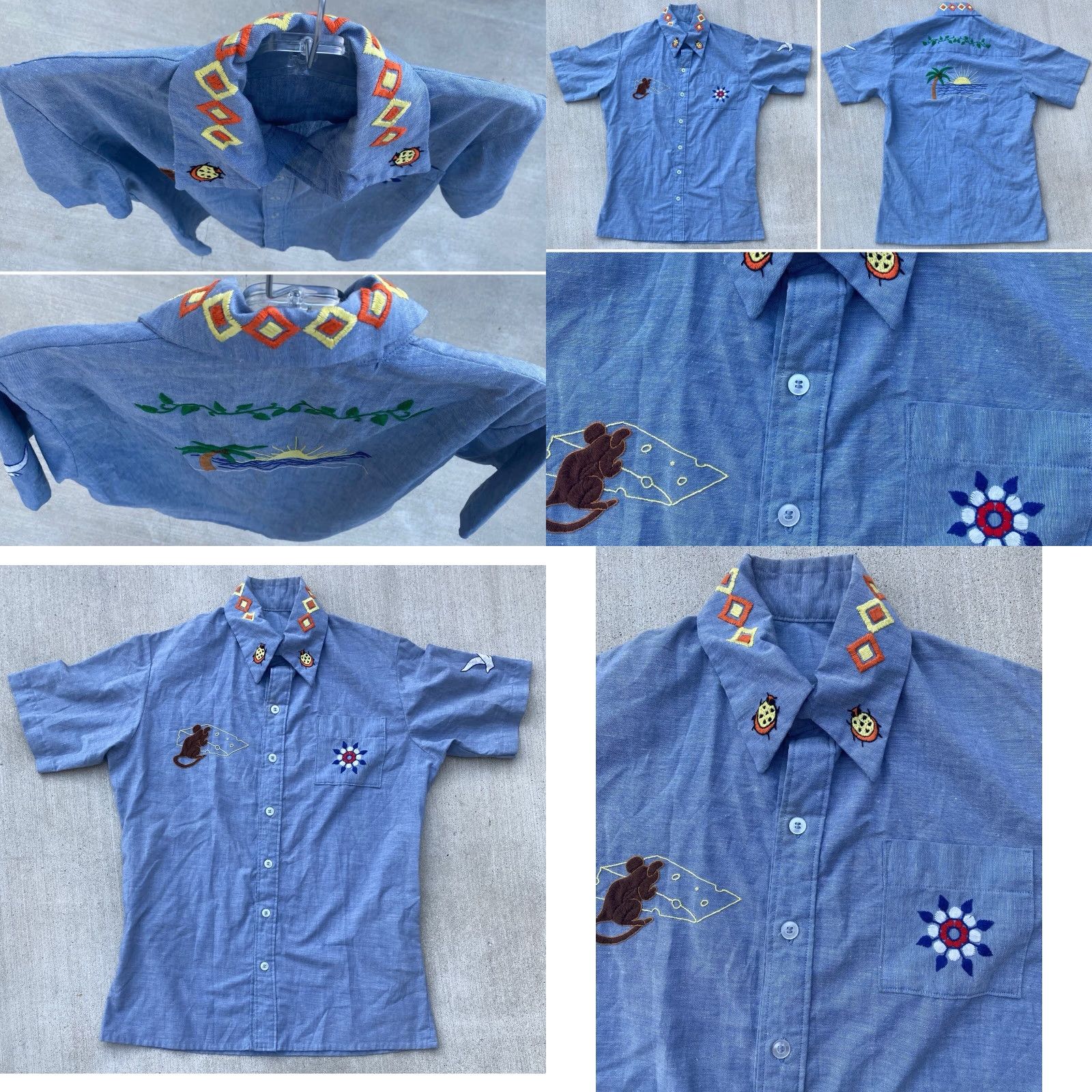 Vintage VINTAGE Western Embroidered Chambray Shirt Denim Look Western Palm Tree Mouse Etc Mens XL Blue Short Sleeve Button-Up Embroidered Accessories Size US XL / EU 56 / 4 - 9 Thumbnail