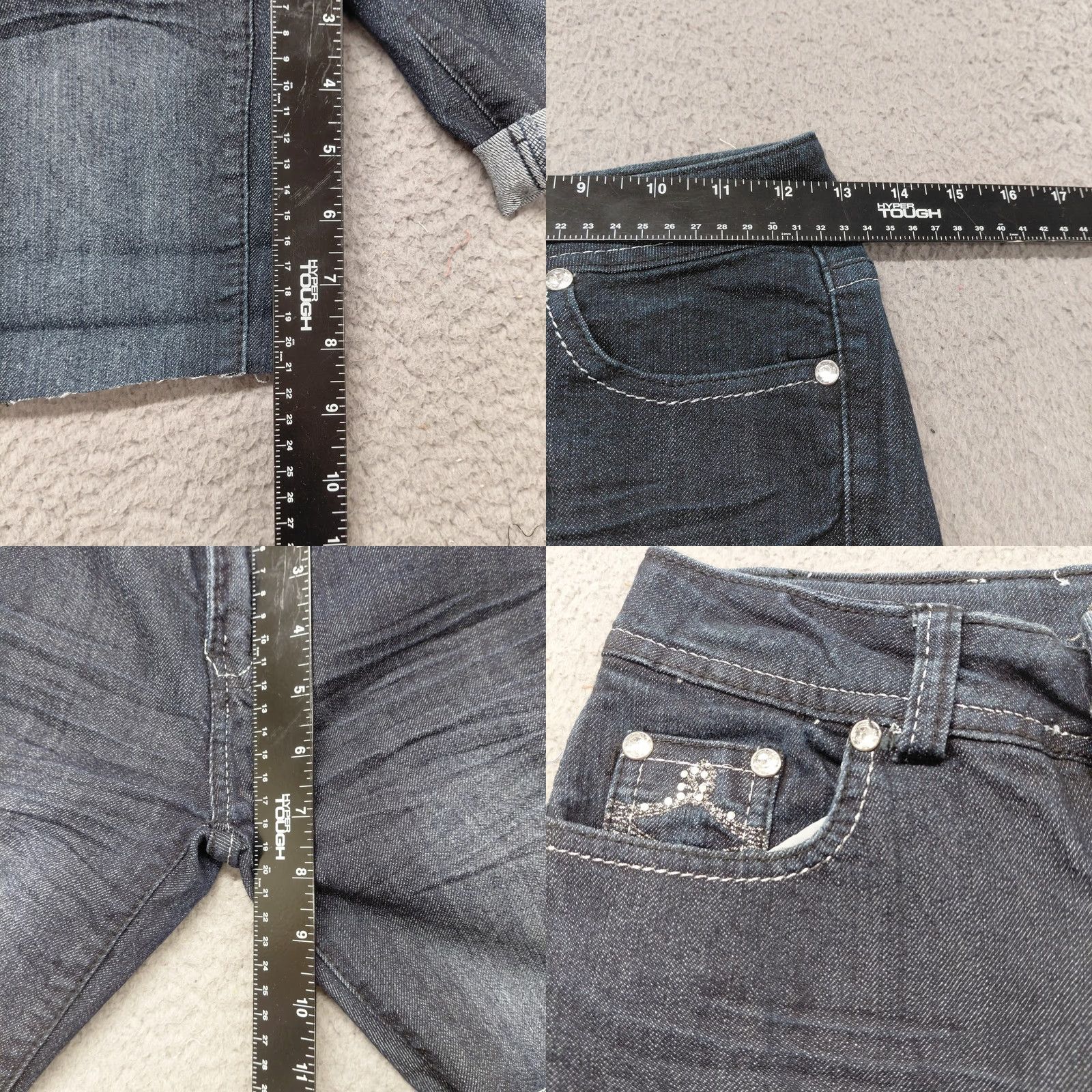Vintage At Seven 7 Shorts Jeans Junior's Size 1 Blue Skinny Dark Wash Denim Bling Rhinestone Logo 5-Pocket Design Regular Fit Boys Girls Teens Vintage No Size 25" / US 0 / IT 36 - 8 Thumbnail