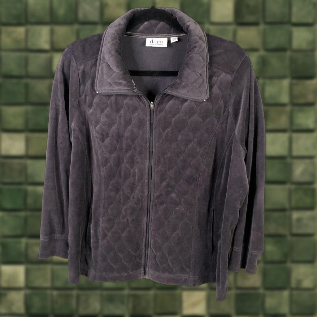 Denim & Co. Denim & Company Jacket Womens 1X Petite Gray Quilted Velour Soft Zip Front Collared Lined Insulated Pockets Size XL / US 12-14 / IT 48-50 - 1 Thumbnail