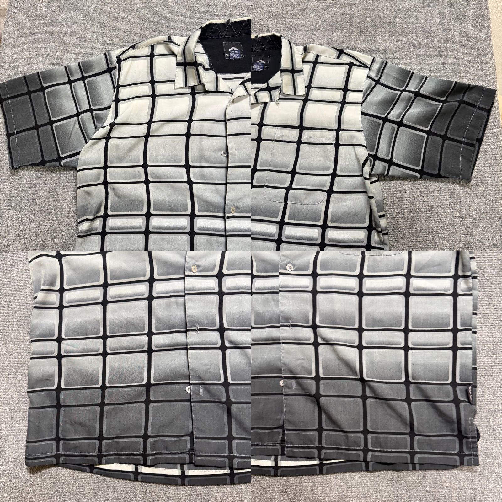 Vintage Y2K Raw Blue Dress Shirt Men 2XL Big & Tall Geometric Button Up Polyester Black/White Size 48R - 8 Thumbnail