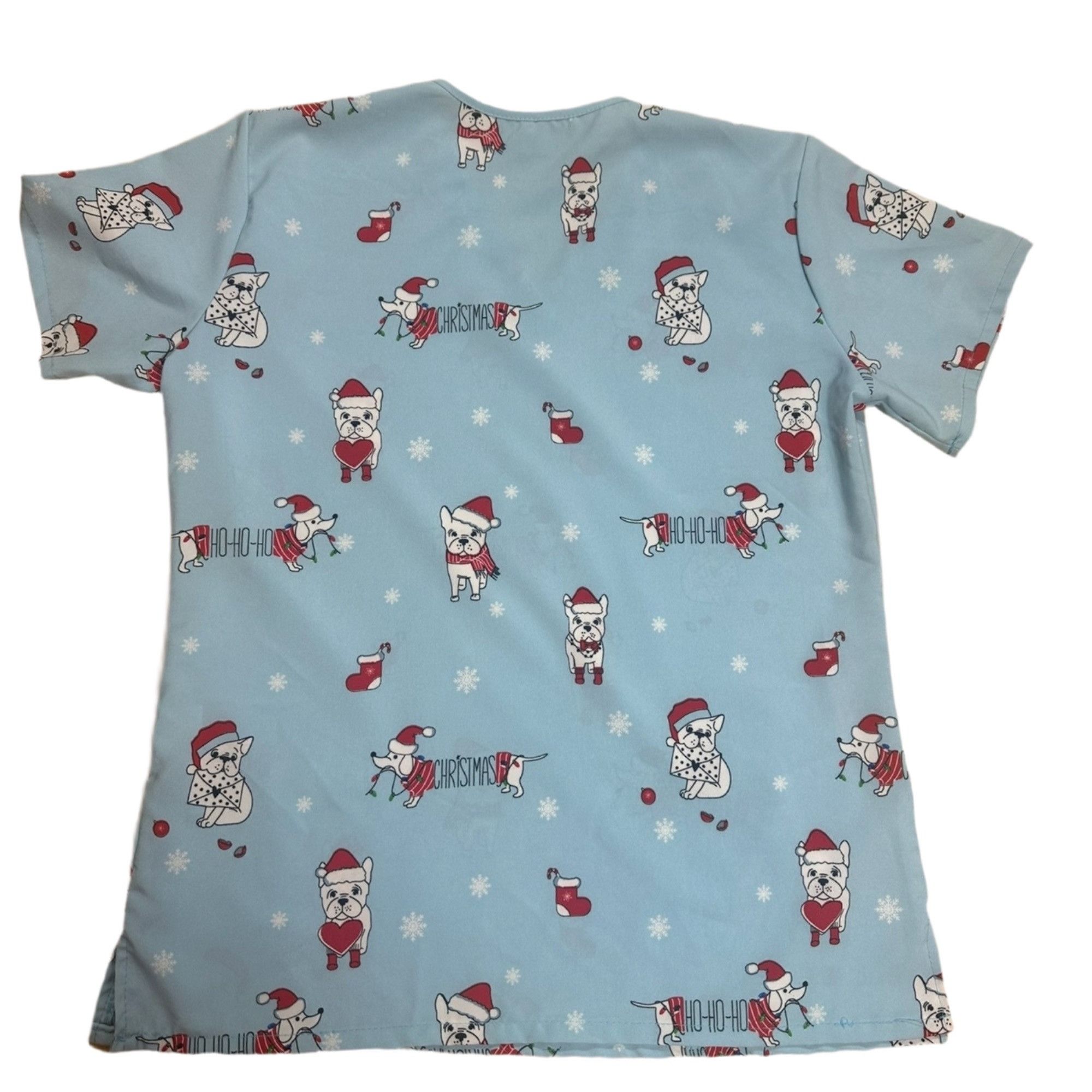 Other Scrubaid Women's Scrub Top Blue Shirt French Bulldog Xmas Size L / US 10 / IT 46 - 3 Thumbnail