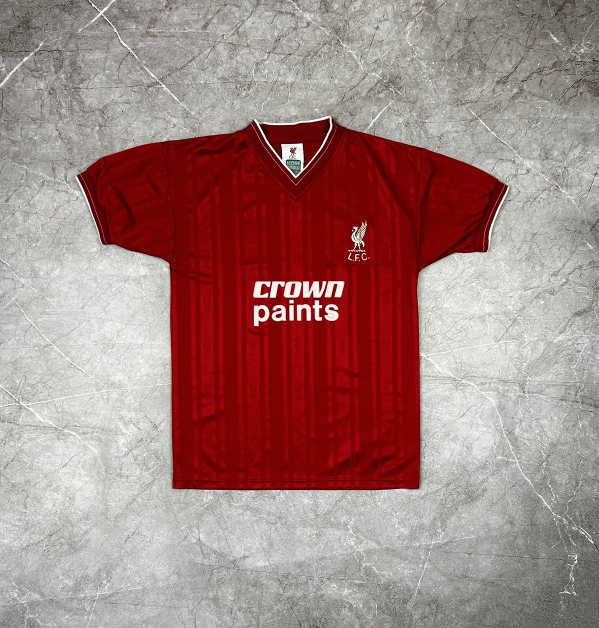 Vintage Score Draw Liverpool Jersey Camiseta Soccer 1985 1986 Home Size US S / EU 44-46 / 1 - 1 Thumbnail