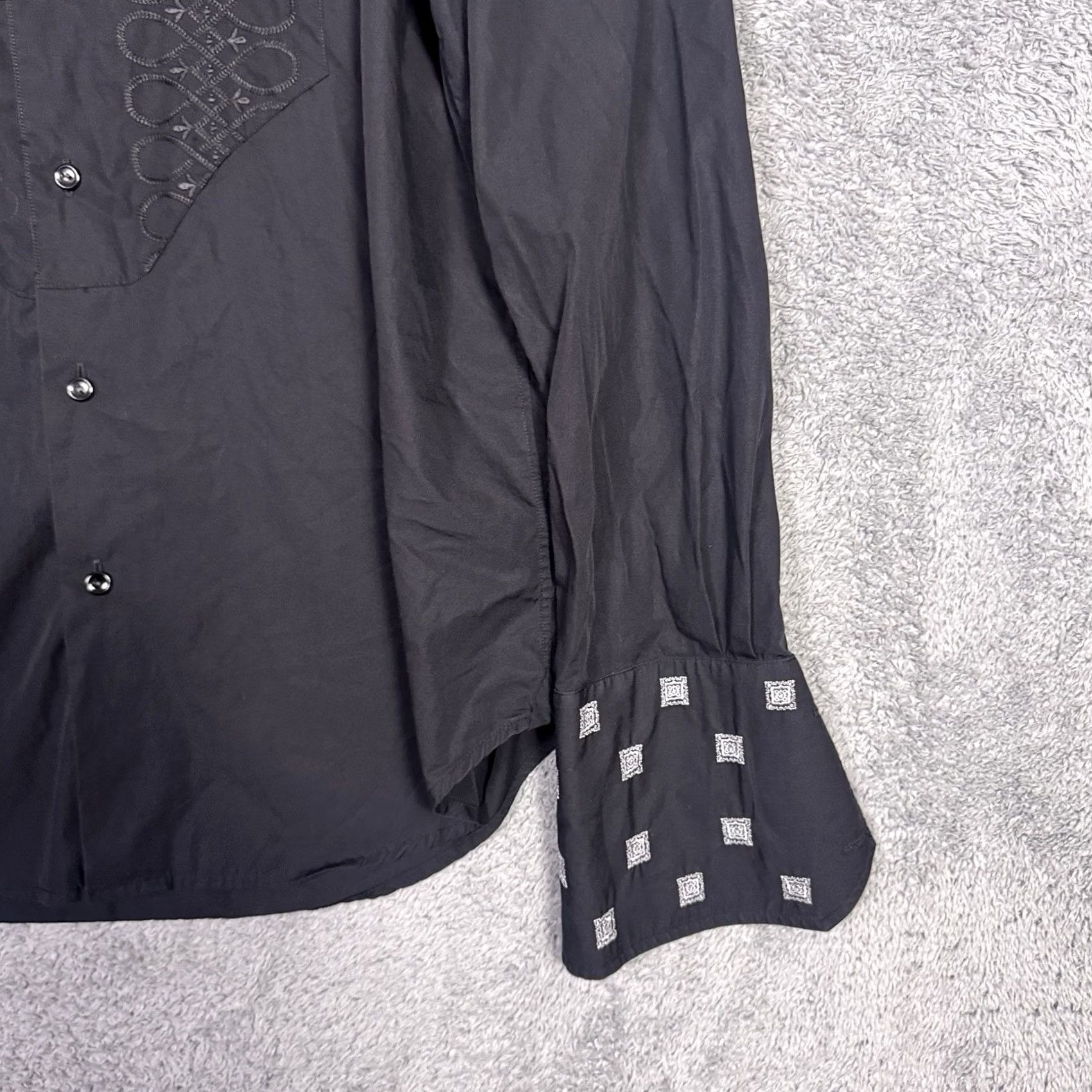 Robert Graham Robert Graham Shirt Mens 15.5/39 M French Cuff Dress Embroidered Notch Collar Black Geometric 100% Cotton Classic Mens Size 42R - 3 Thumbnail
