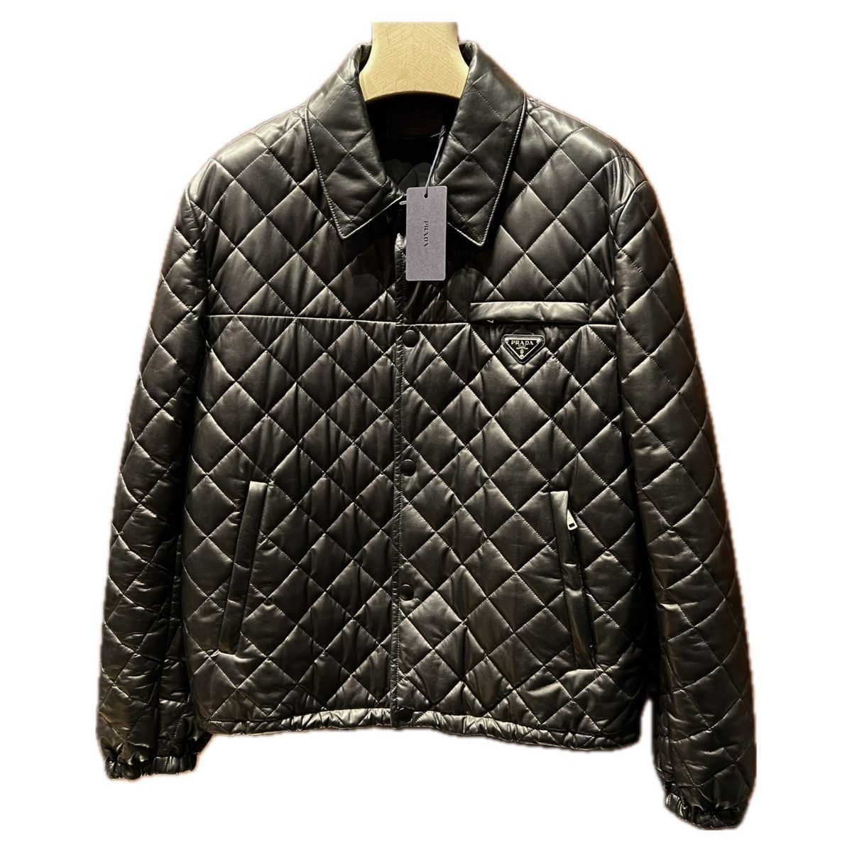 image of Prada Quilted Leather Jacket In Medium in Black, Men's