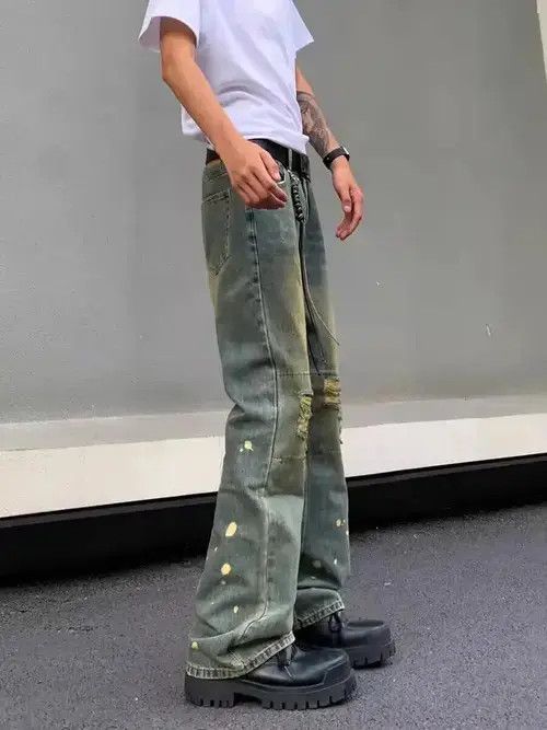 Japanese Brand Retro nostalgic washed ripped jeans with splashes of ink Size US 32 / EU 48 - 2 Thumbnail
