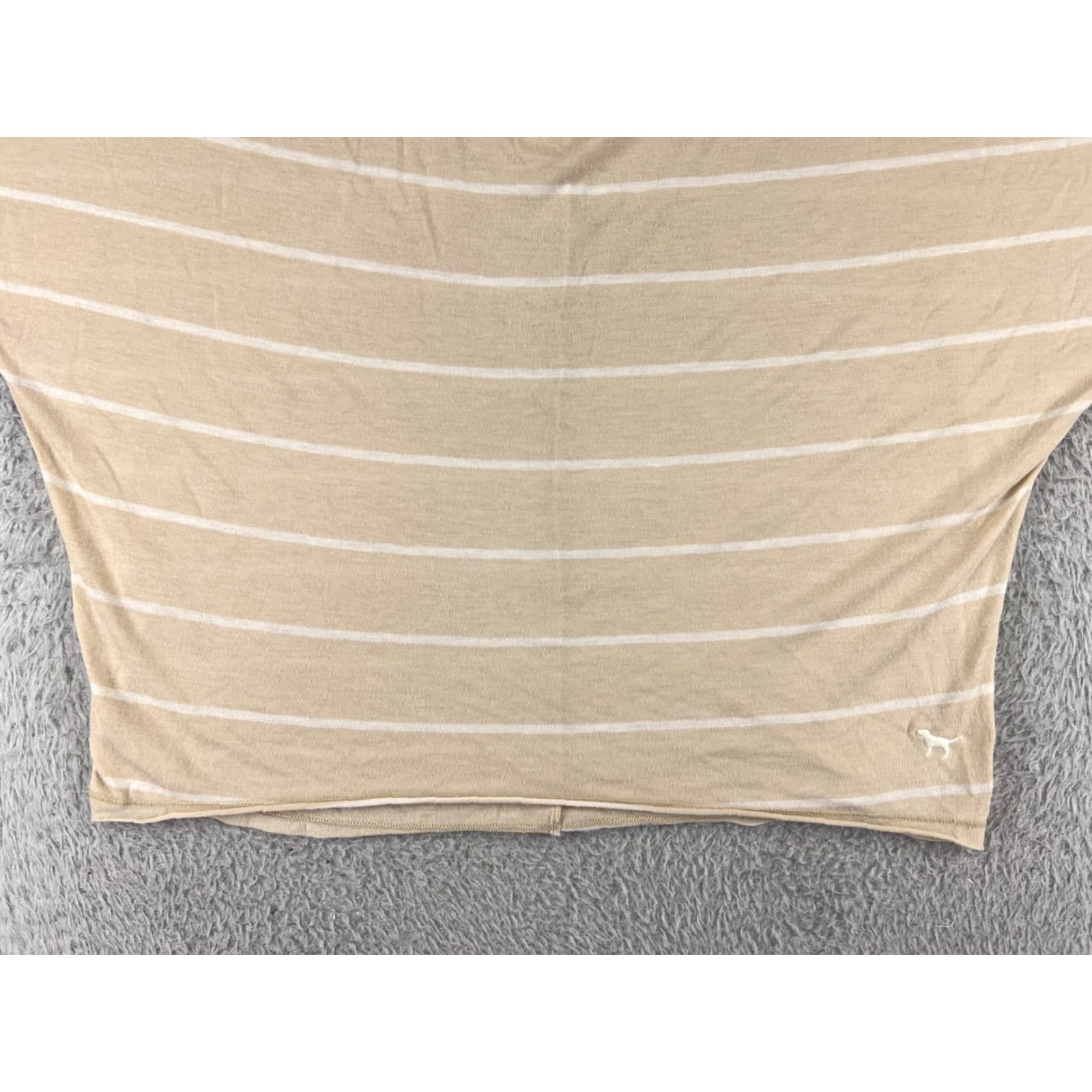 Victoria's Secret Victoria's Secret Women's Crop Shirt Medium Beige Striped Modal Jersey Short Sleeve Pullover Size M / US 6-8 / IT 42-44 - 6 Thumbnail