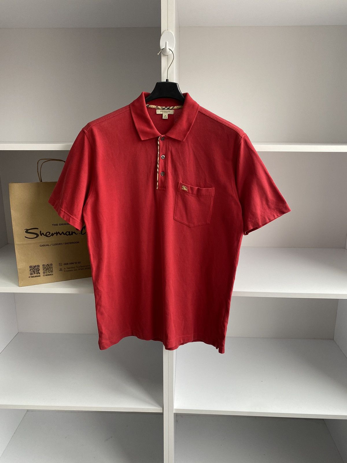 Burberry × Vintage Vintage Burberry Red Polo T-Shirt Size US M / EU 48-50 / 2 - 2 Thumbnail