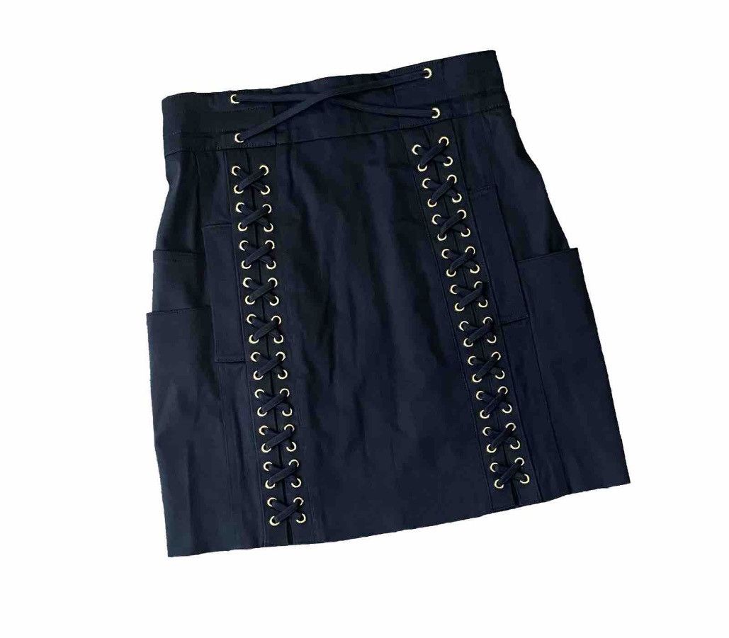 image of Balmain Paris Authentic Laced Mini Skirt Gold Zip in Black, Women's (Size 26)