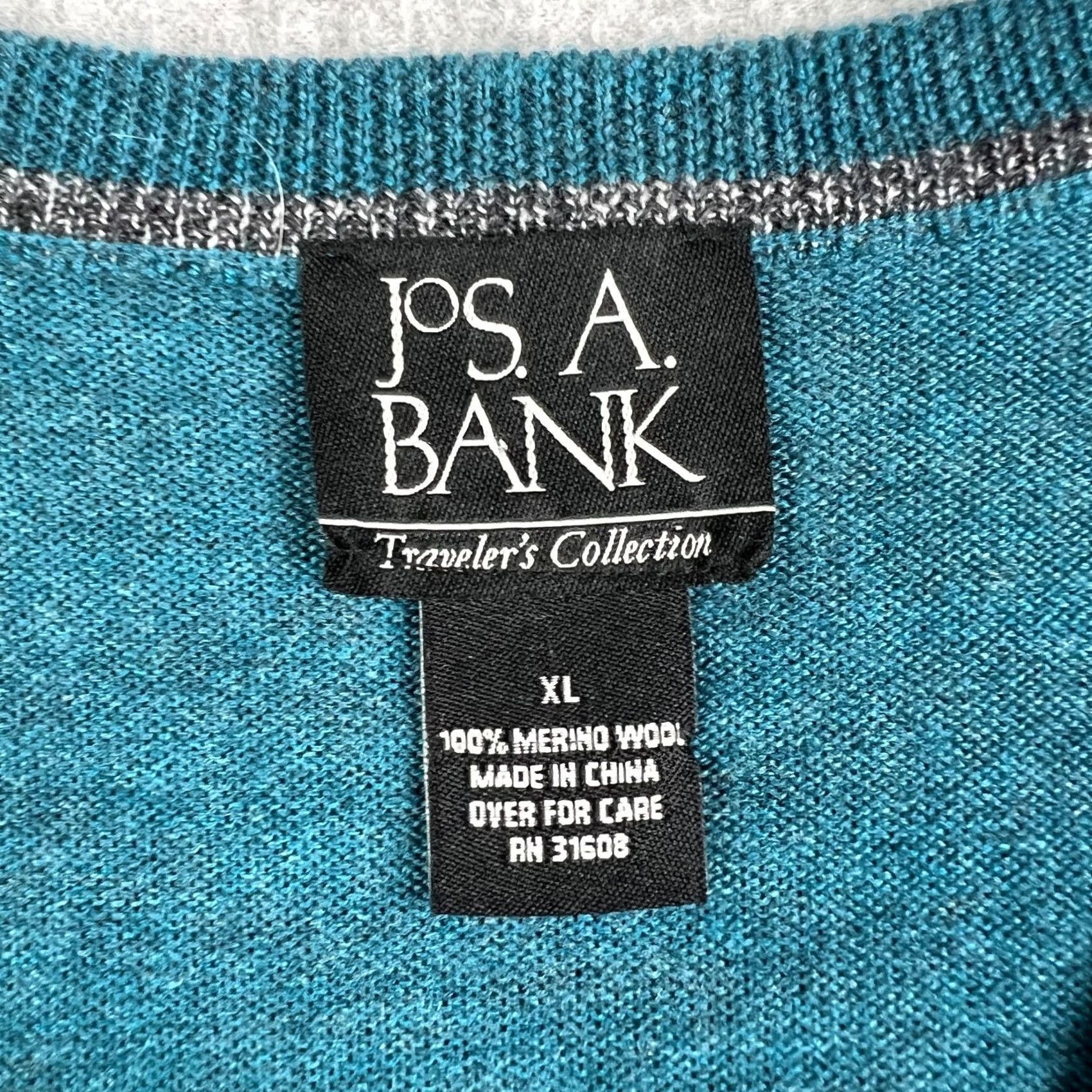 Jos. A. Bank Jos A Bank Sweater V-Neck Knit Pullover XL Men Blue Long Sleeve 100% Merino Wool Size US XL / EU 56 / 4 - 3 Thumbnail