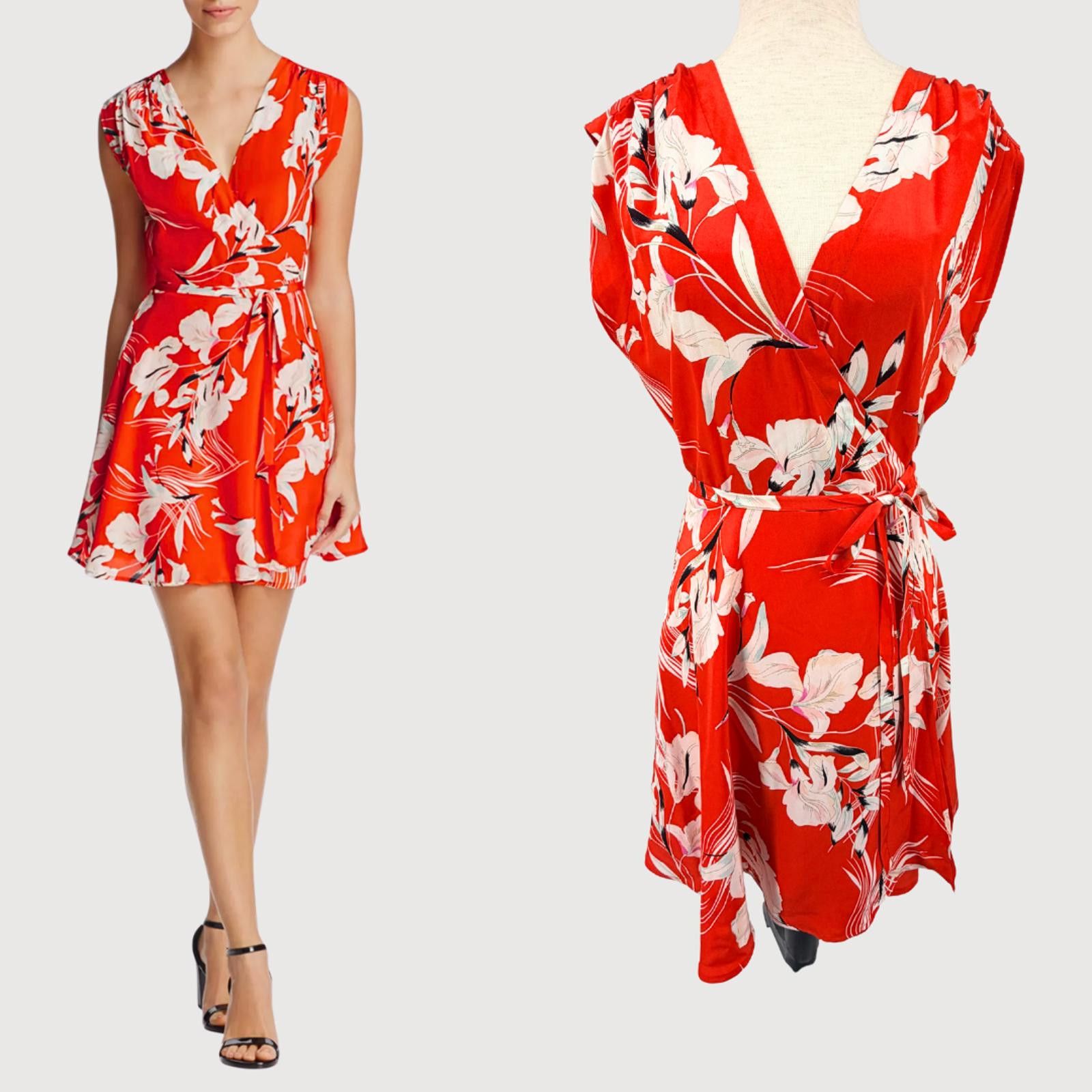 Other Yumi Kim Silk Wrap Dress Red Floral Mini M Romantic Size 32" / US 10 / IT 46 - 1 Thumbnail