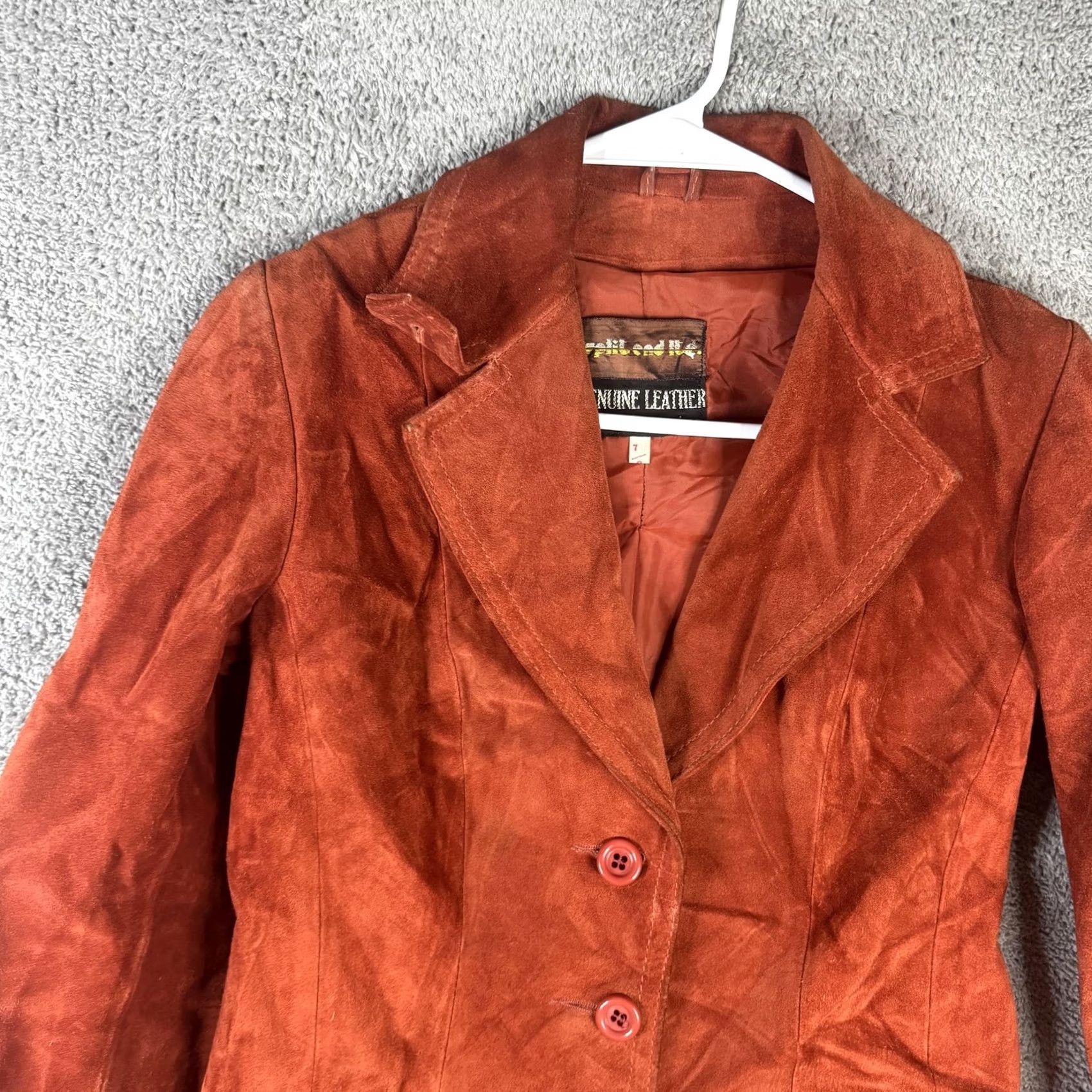 Vintage Split End Ltd Blazer Womens 7/8 Orange Suede Leather Elbow Patch Single Breasted Jacket Size M / US 6-8 / IT 42-44 - 6 Thumbnail