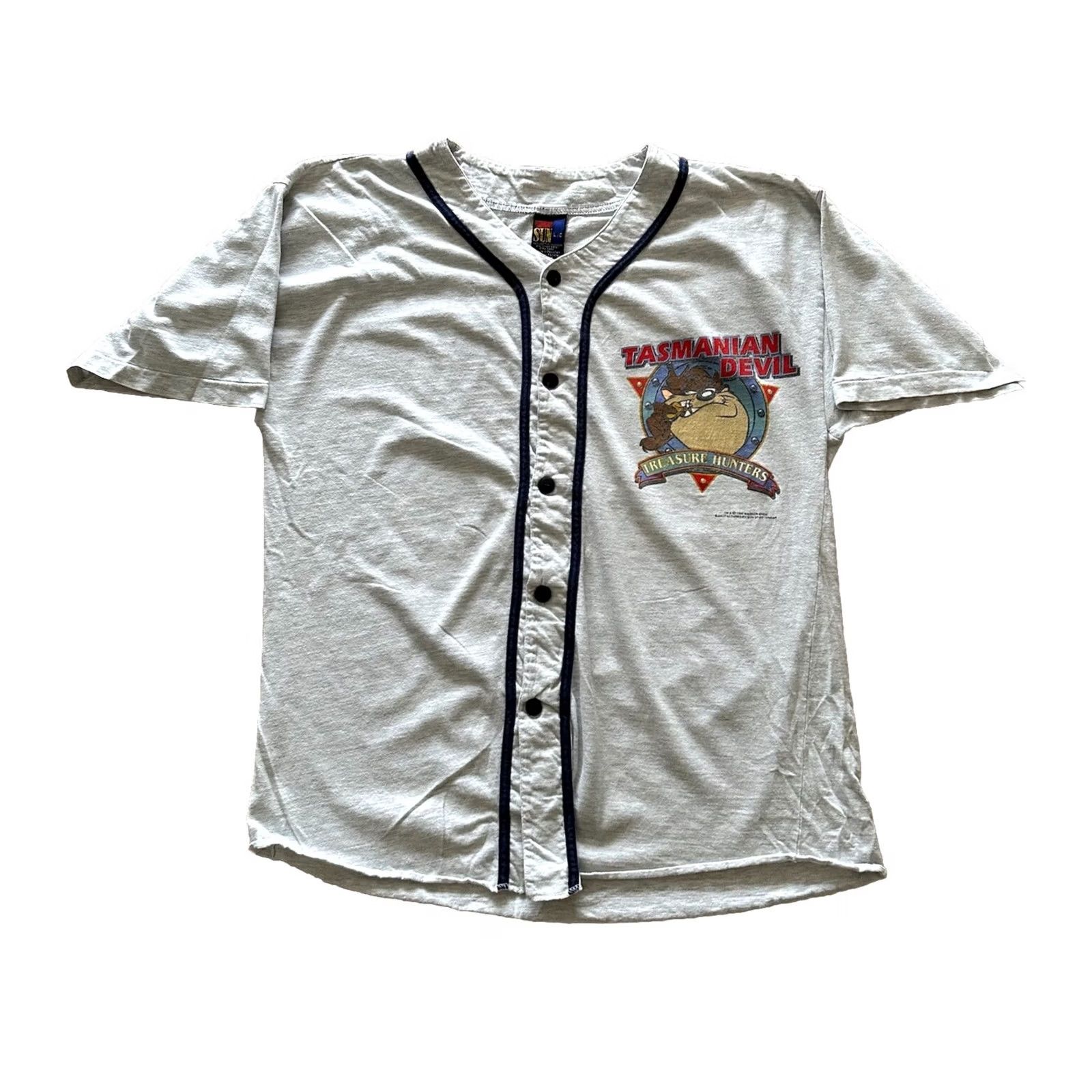 Vintage 90s Vintage Taz Devil Treasure Hunters Baseball Jersey Shirt Large Gray - Unisex Adult Size US L / EU 52-54 / 3 - 2 Thumbnail