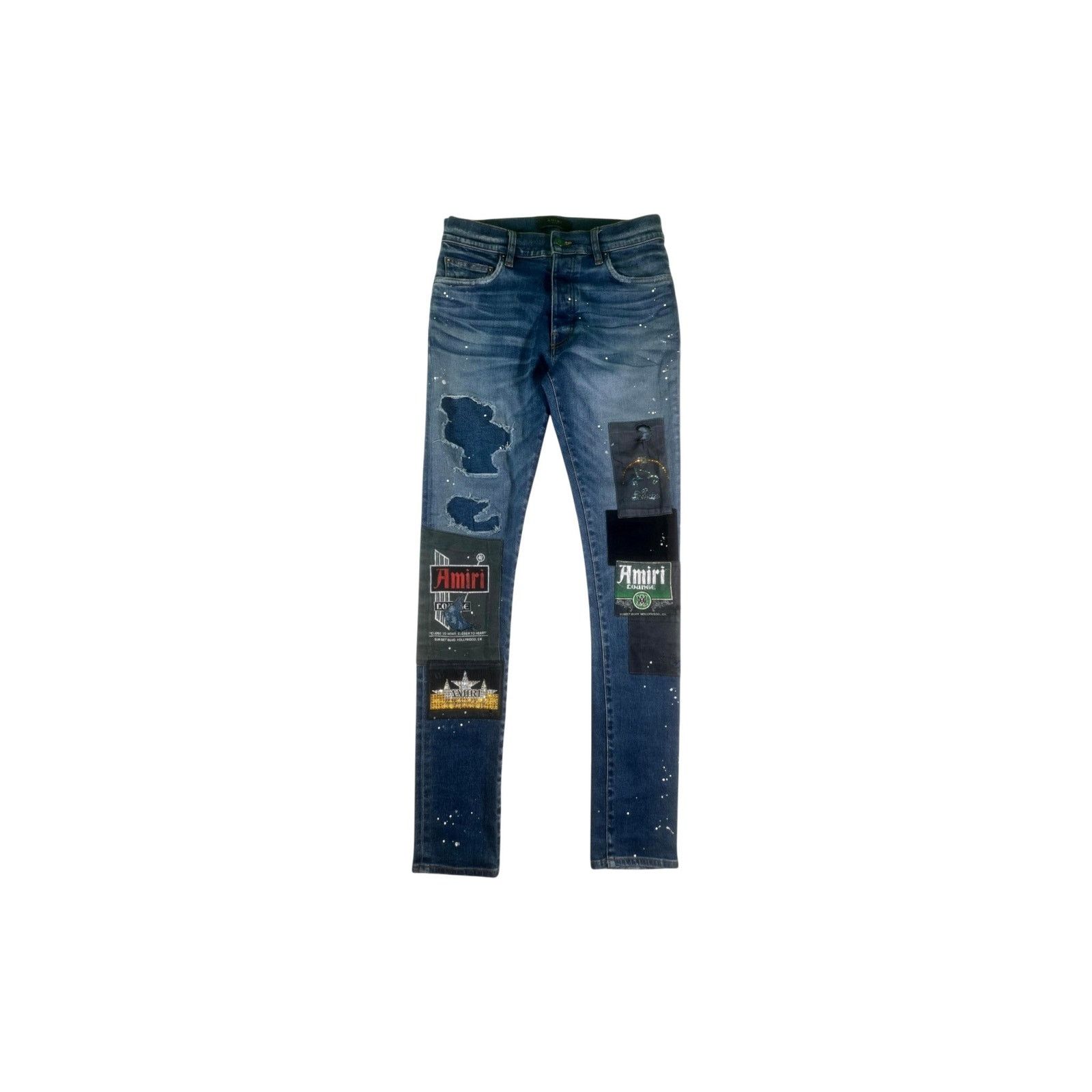 Amiri Amiri "Crystal Lounge Patchwork" Dark Wash Jeans Size US 29 - 1 Thumbnail