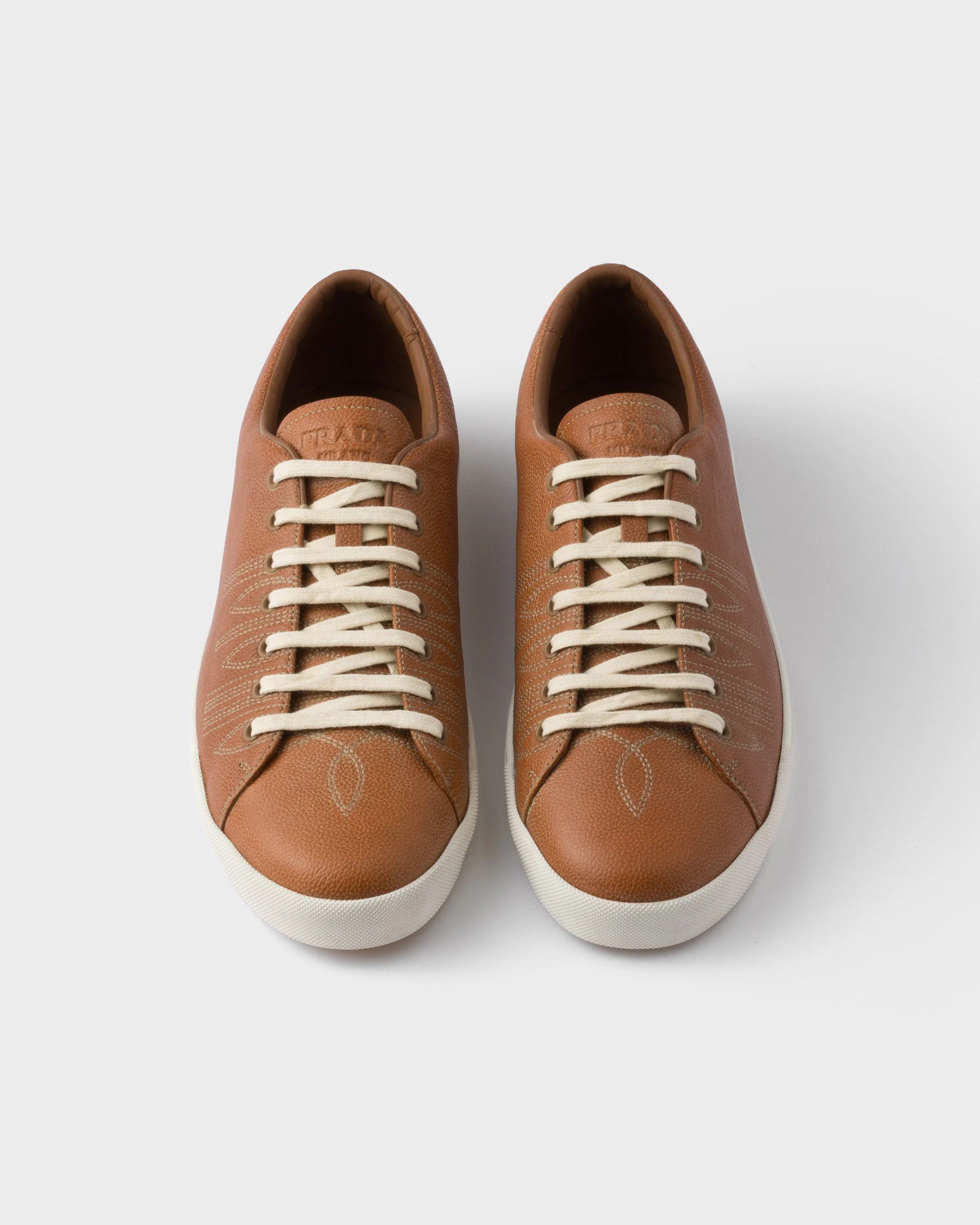 Prada o1w1db10426 Aged-Effect Leather Sneakers in Brown Size US 8 / EU 41 - 3 Thumbnail