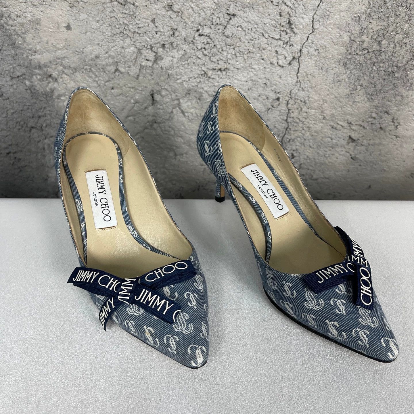 Jimmy Choo Jimmy Choo Denim Bow Heels 37 as is Size US 6.5 / IT 36.5 - 1 Thumbnail