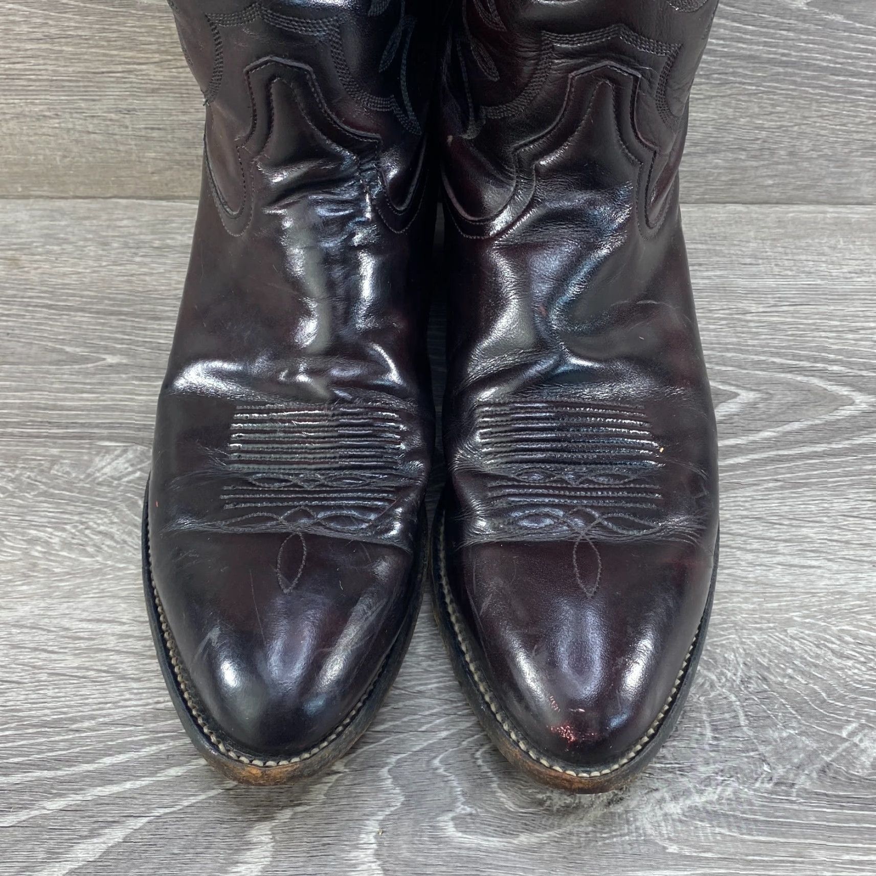 Tony Lama VINTAGE Tony Lama Mens 10.5 Black Cherry Burgundy Leather Cowboy Boots Western Size US 11 / EU 44 - 4 Thumbnail
