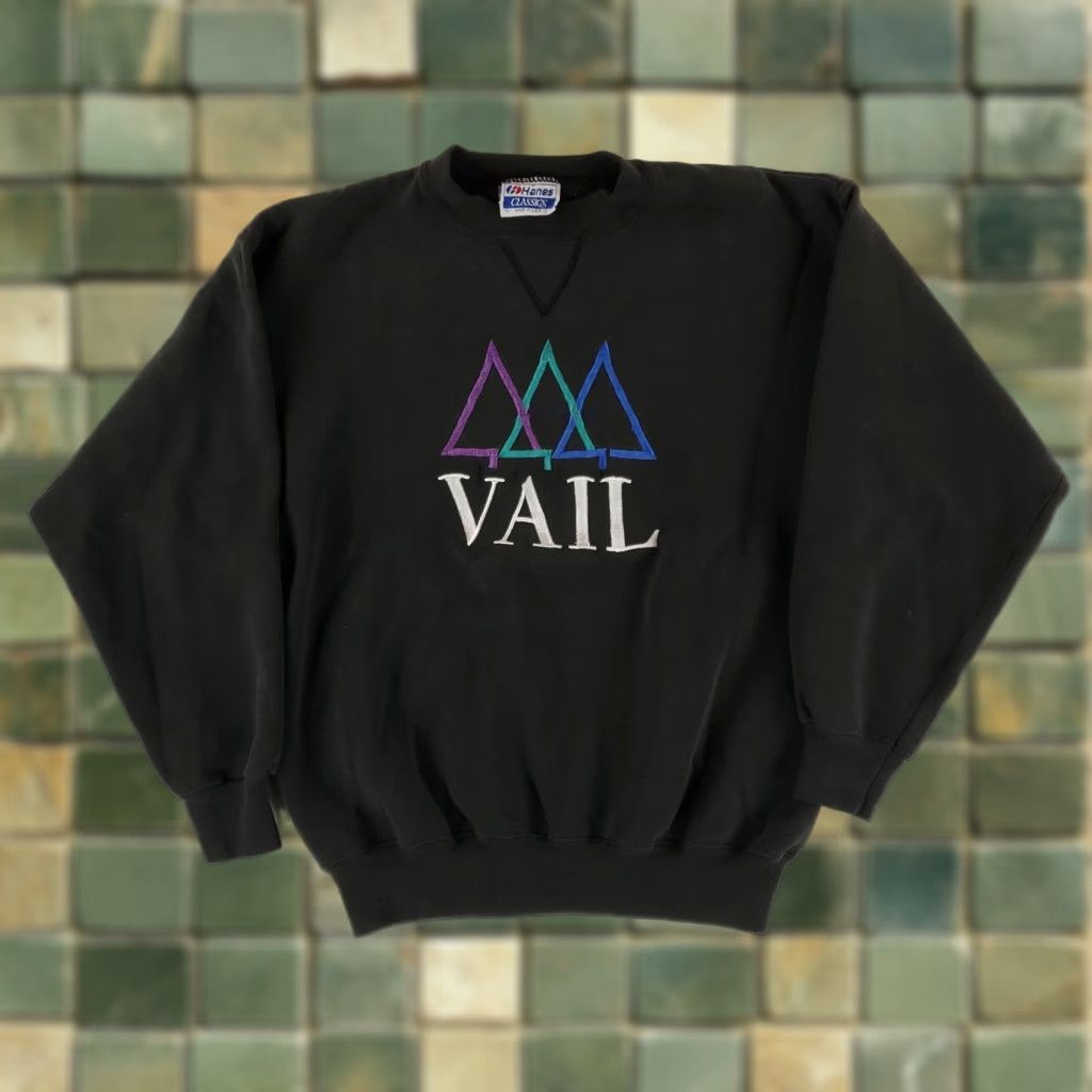 Hanes VINTAGE Hanes Crew Neck Sweatshirt Black Made USA Men L VTG 90s Vail CO Mens L Size US L / EU 52-54 / 3 - 1 Thumbnail