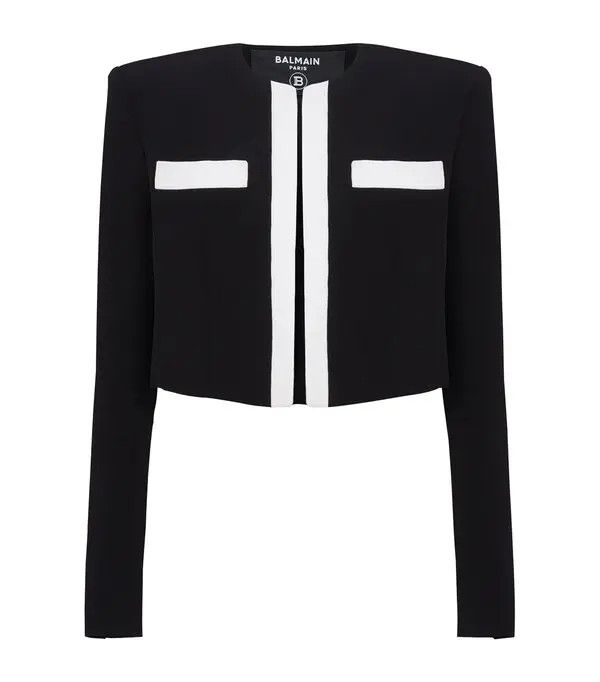 Balmain o1s1wg110825 Crepe Spencer Jacket in Black Size L / US 10 / IT 46 - 1 Thumbnail