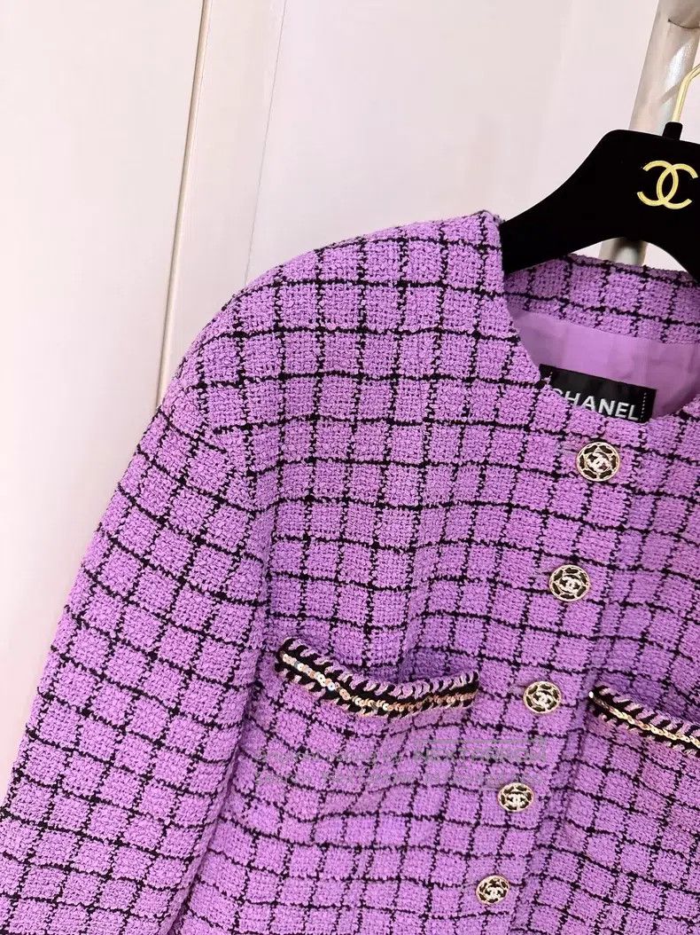 Chanel Chanel Purple plaid tweed coat Size XS / US 0-2 / IT 36-38 - 3 Thumbnail