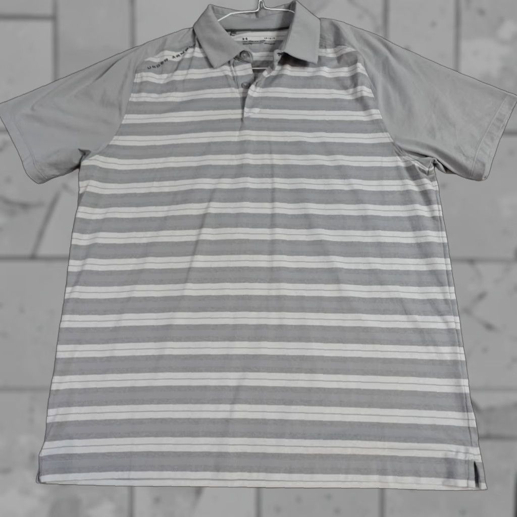 Under Armour Under Armour Polo Shirt Large Gray Striped Raglan Performance Shirt Men Polo Gray Striped Performance Size US L / EU 52-54 / 3 - 1 Thumbnail