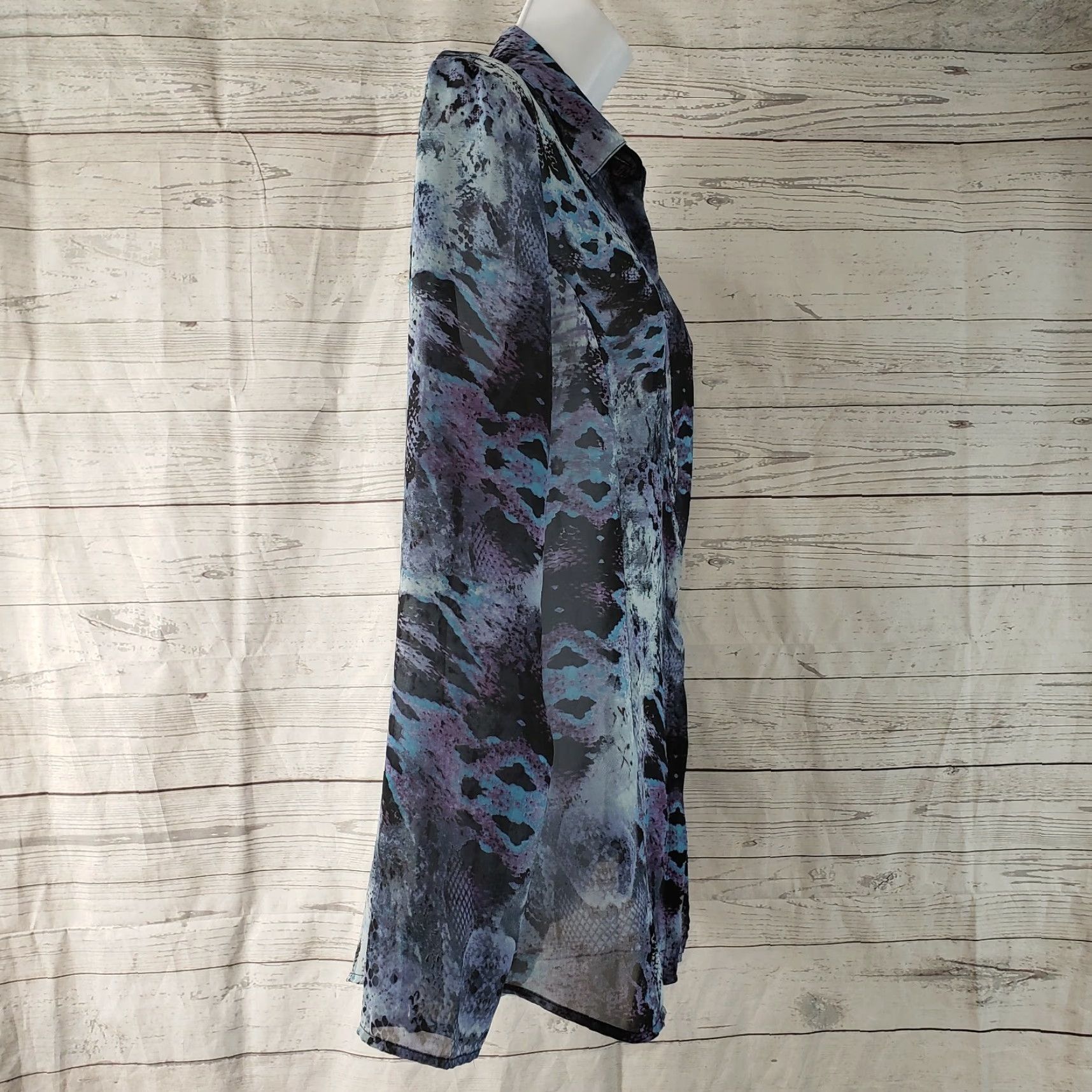 Vintage CAbi 609 Womens Python Print Blouse Sz M Blue Black Semi Sheer Button Front Shirts Womens Size M / US 6-8 / IT 42-44 - 3 Thumbnail