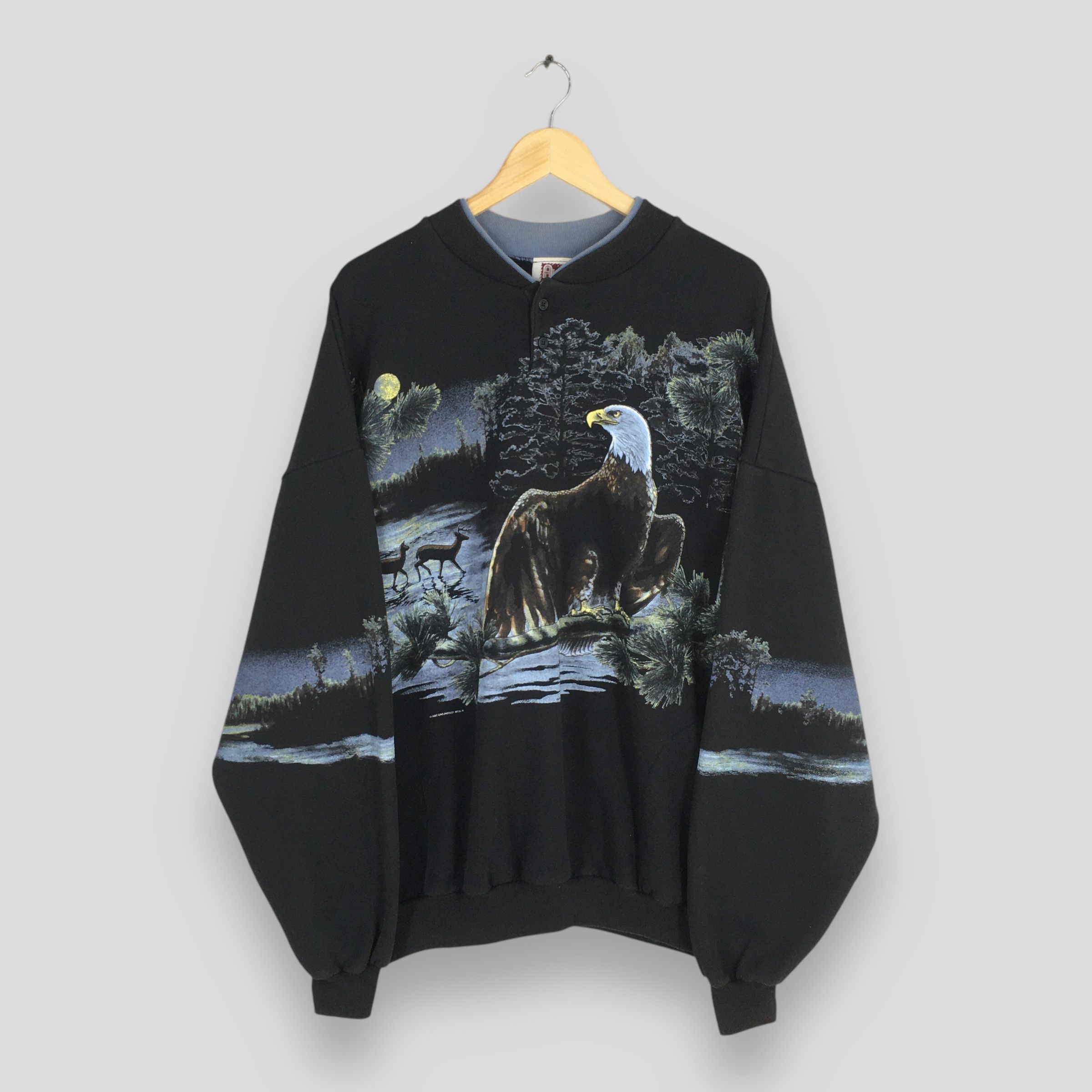 Habitat Vintage Eagles Bald Black Henley Sweatshirt 3XLarge Size US XXL / EU 58 / 5 - 1 Thumbnail