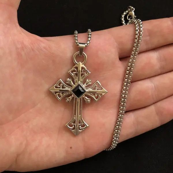 Jewelry Cross Pendant Necklace Punk Chain Size ONE SIZE - 1 Thumbnail