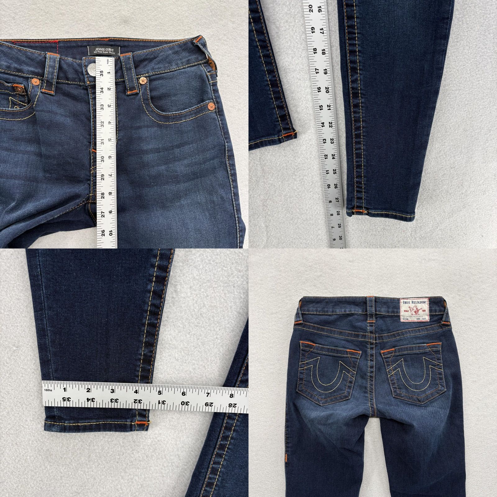True Religion True Religion Jeans Skinny 27 Blue Dark Wash Mid Rise Womens 5-Pocket Denim Zip Slim Stretch Y2K Vintage No Size 27" / US 4 / IT 40 - 8 Thumbnail