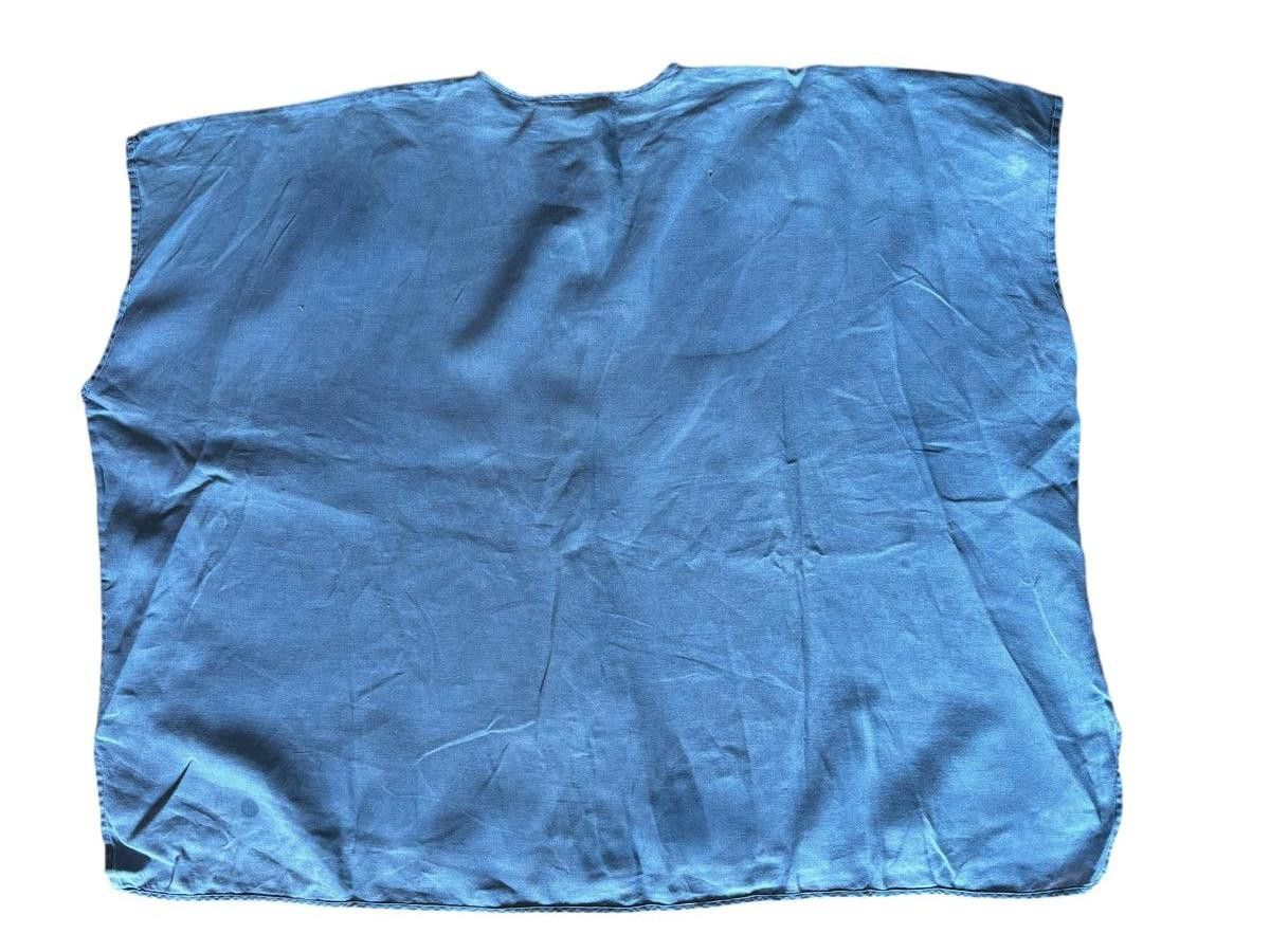 Designer Eskandar Navy 100% Linen Oversized Boxy Lagen Look Pullover Size ONE SIZE - 5 Thumbnail