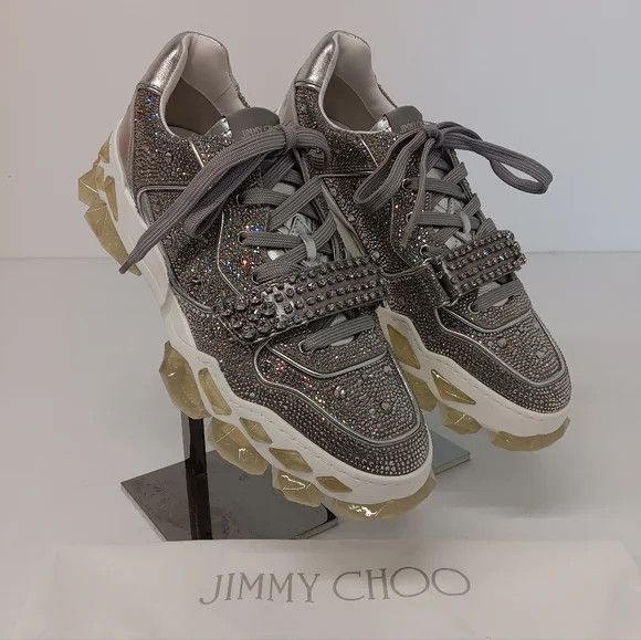 Jimmy Choo Jimmy Choo Diamond X Strap Lo-Top Sneakers w/ Crystals- EU44 Size US 11 / EU 44 - 1 Thumbnail