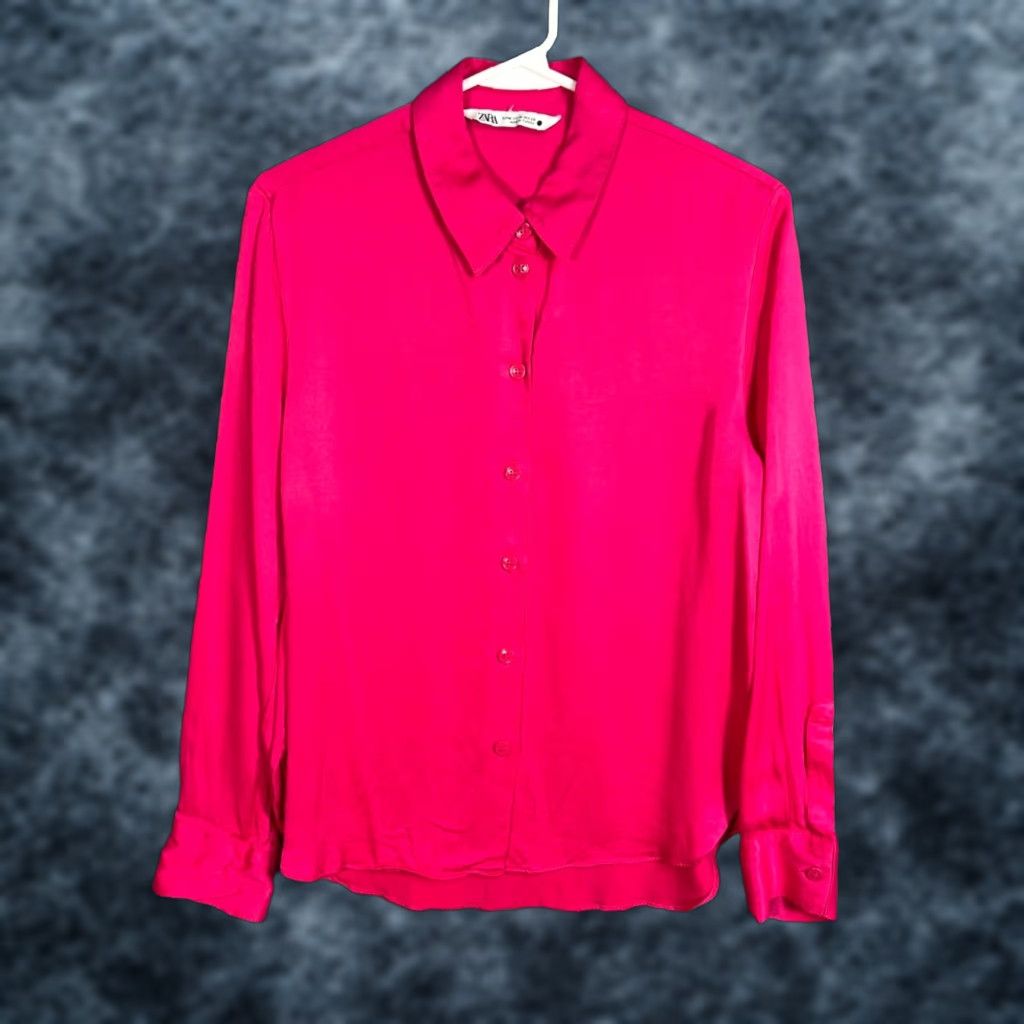 Zara Zara Womens Medium Hot Pink Button-Up Collared Shirt Long Sleeves Lightweight Size M / US 6-8 / IT 42-44 - 1 Thumbnail