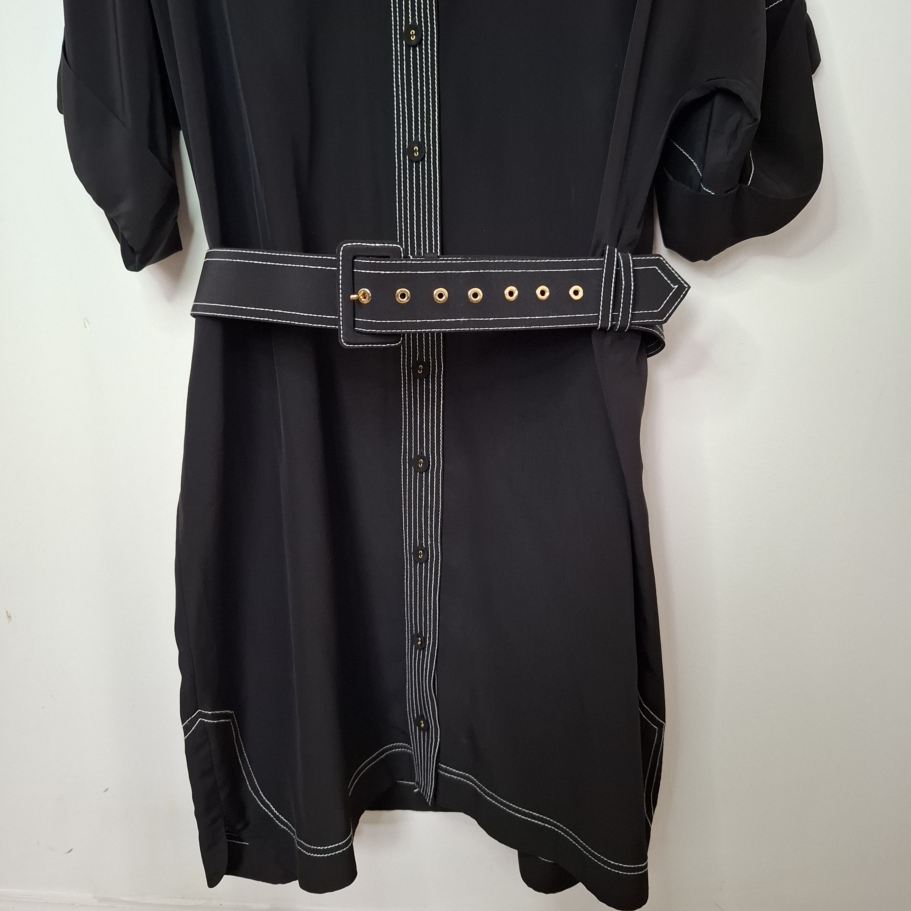 Zimmermann ZIMMERMANN Black Silk Topstitched Utility Belted Midi Dress Size L / US 10 / IT 46 - 4 Thumbnail