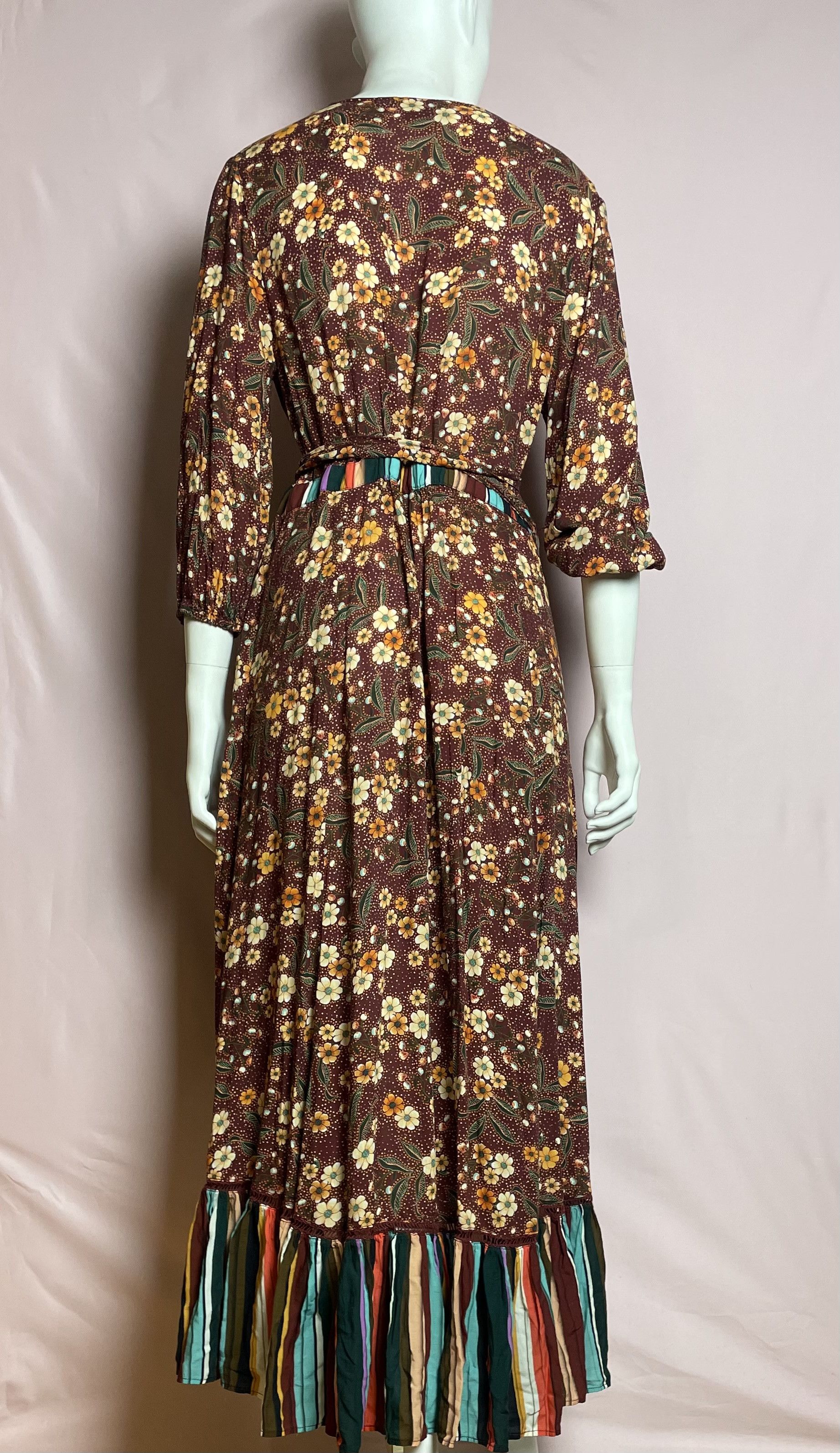 Farm Rio Farm Rio Anthropologie Striped Floral Wrap Dress L Size L / US 10 / IT 46 - 5 Thumbnail