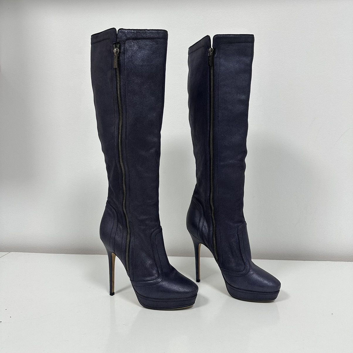 Jimmy Choo Jimmy Choo Metallic Purple Leather Knee Lenght Boots Size US 8 / IT 38 - 1 Thumbnail