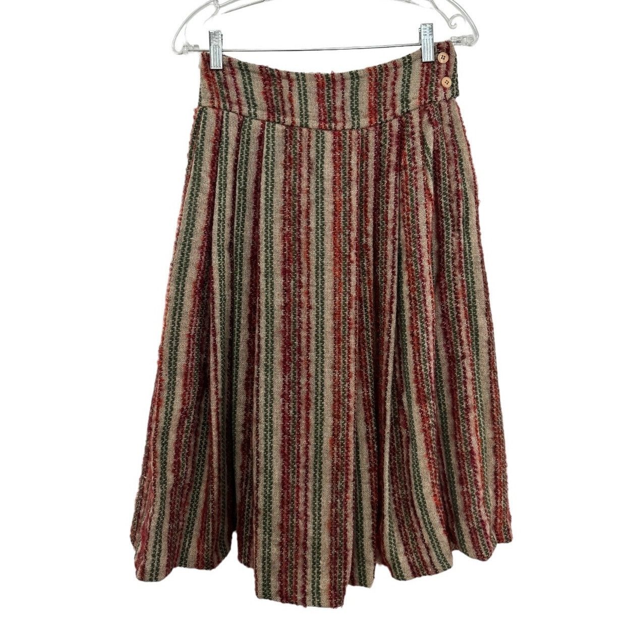 Vintage Vtg high waisted pleated boucle striped midi skirt small Size 27" / US 4 / IT 40 - 1 Thumbnail