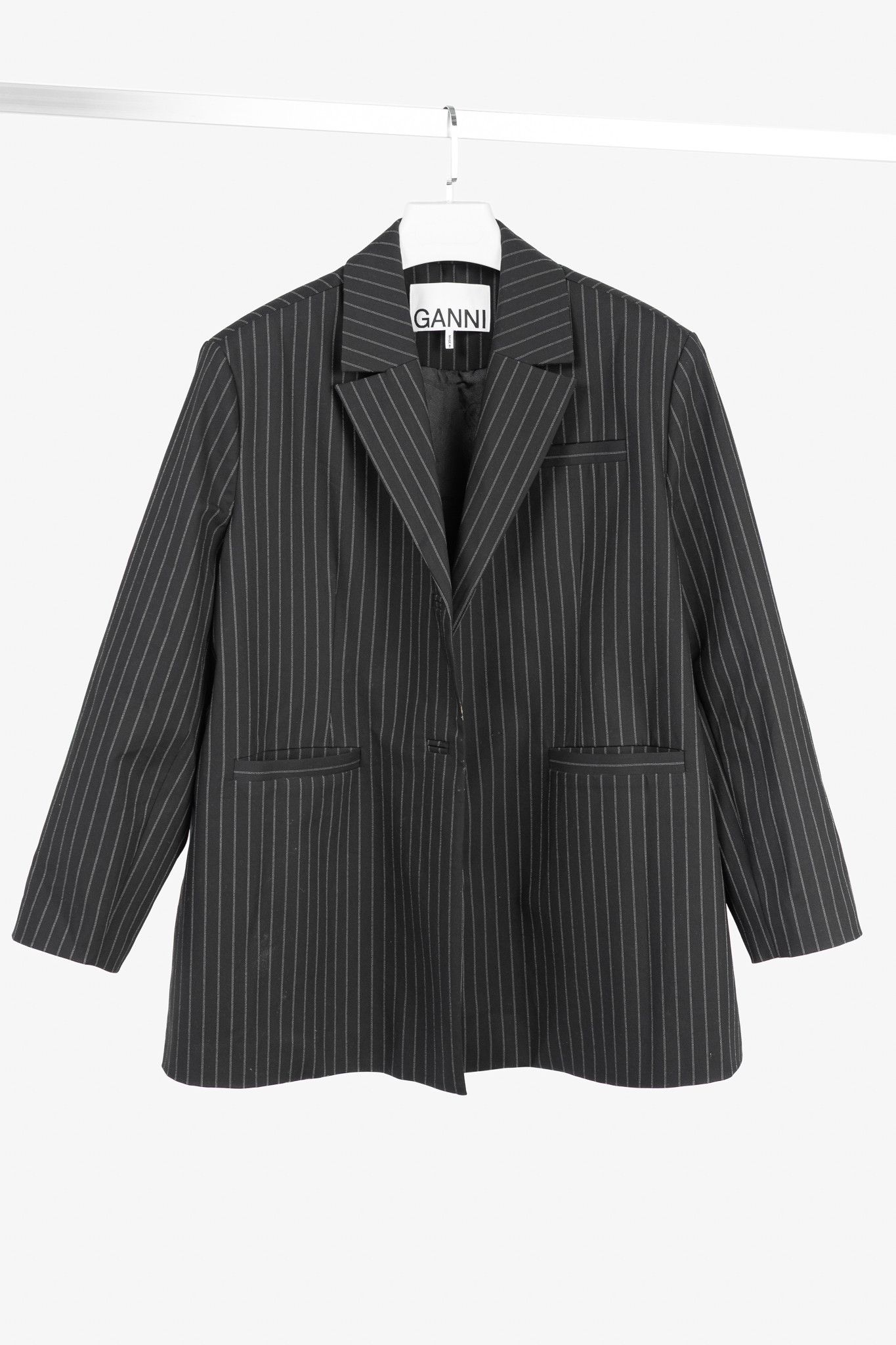 Ganni Ganni Black Pinstripe Oversized Blazer Size S / US 4 / IT 40 - 1 Thumbnail
