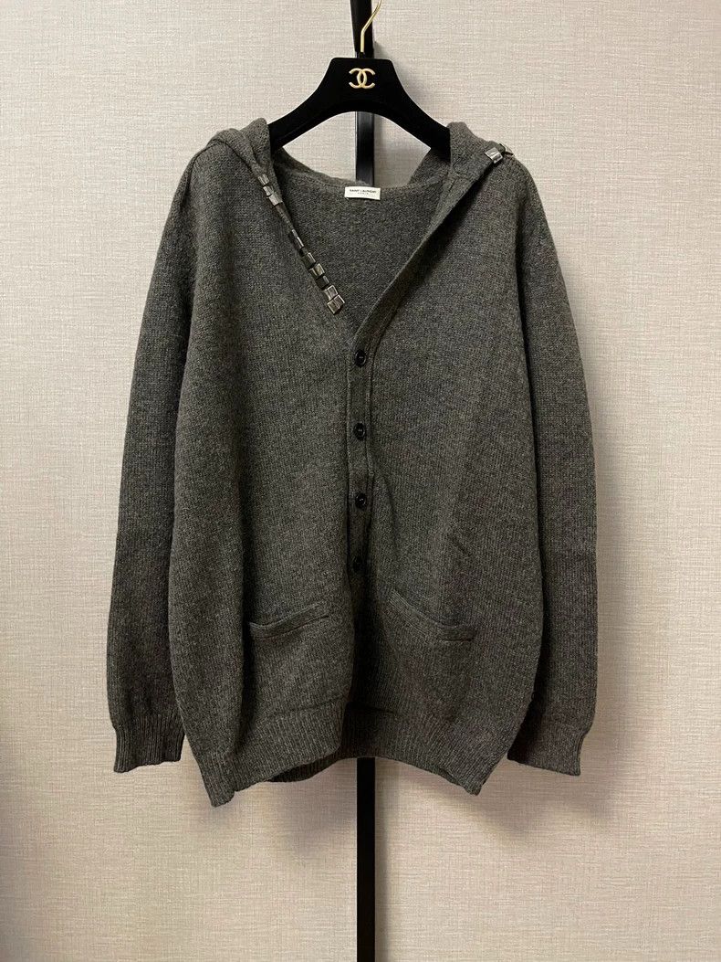 Saint Laurent Paris Saint Laurent Paris Grey iron sheet decorated cardigan swe Size M / US 6-8 / IT 42-44 - 1 Thumbnail