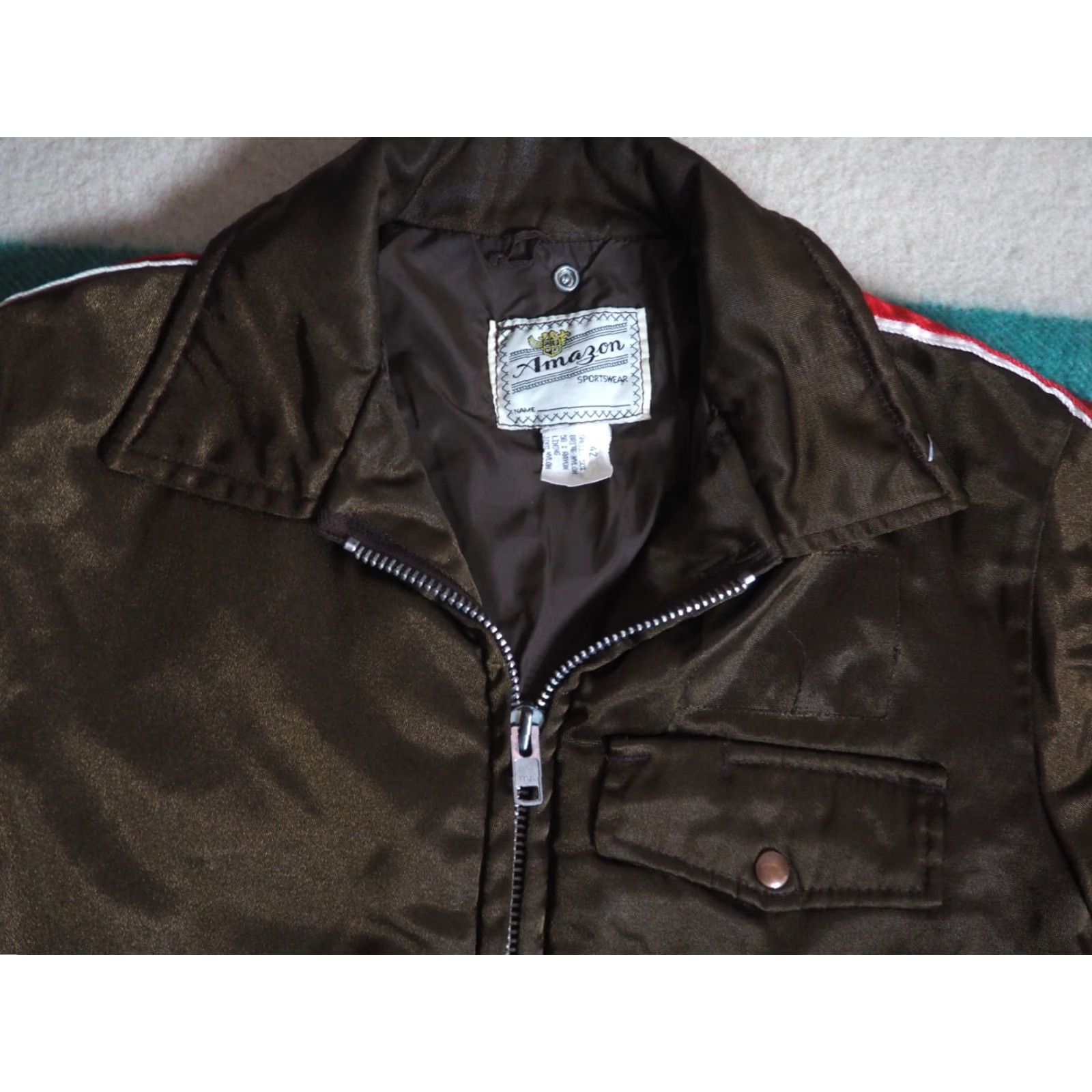Vintage VTG 70s Amazon Sportswear Faded Brown Zip USA Striped Crop Work Jacket Mens L Size US L / EU 52-54 / 3 - 2 Thumbnail