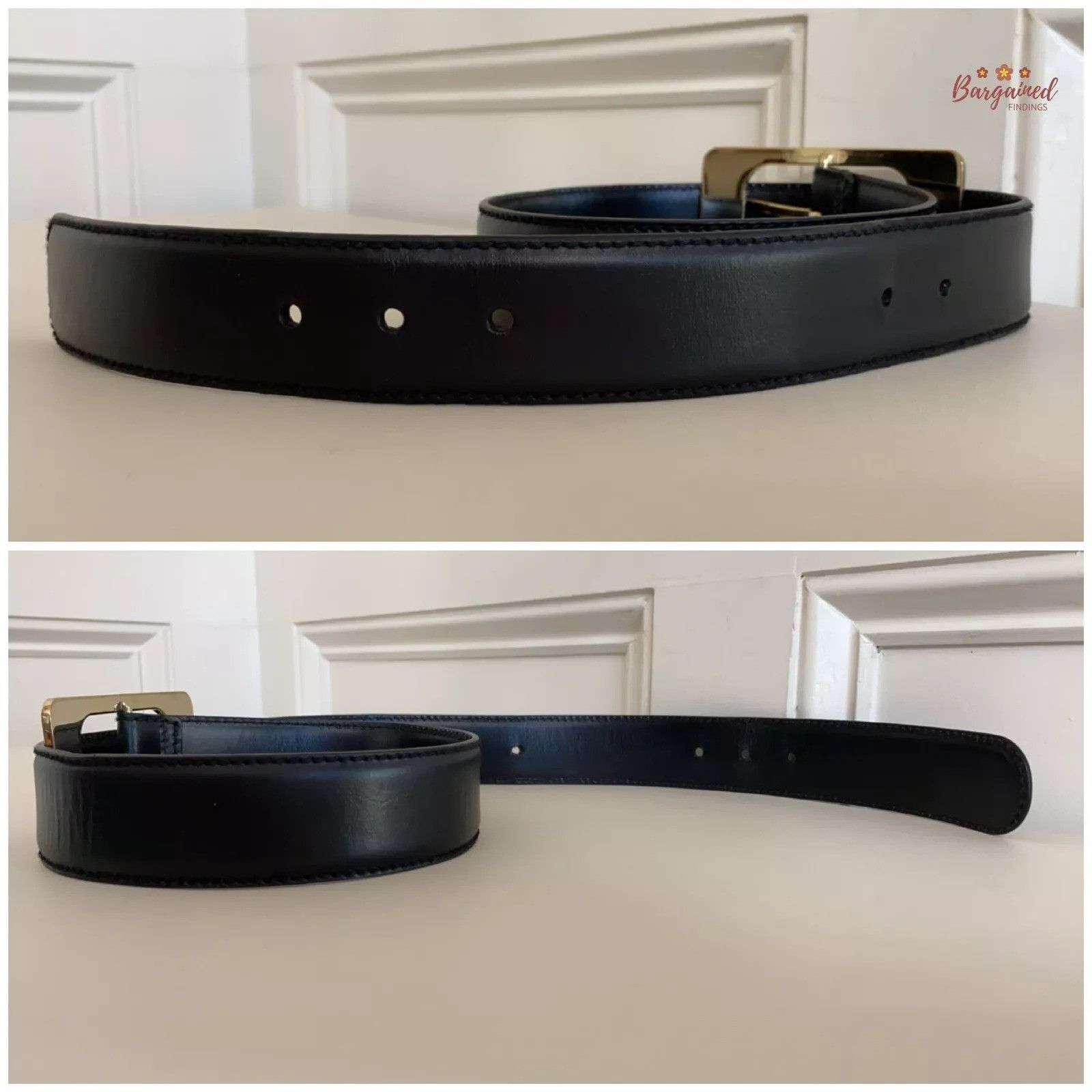 Gucci Gucci Black Calfskin Leather Gold Large Square Buckle Belt Size 30 - 3 Thumbnail