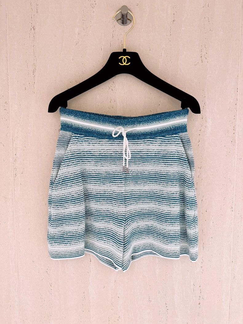 Loro Piana LORO PIANA Blue and white gradient cotton knit shorts Size 25" / US 0 / IT 36 - 1 Thumbnail