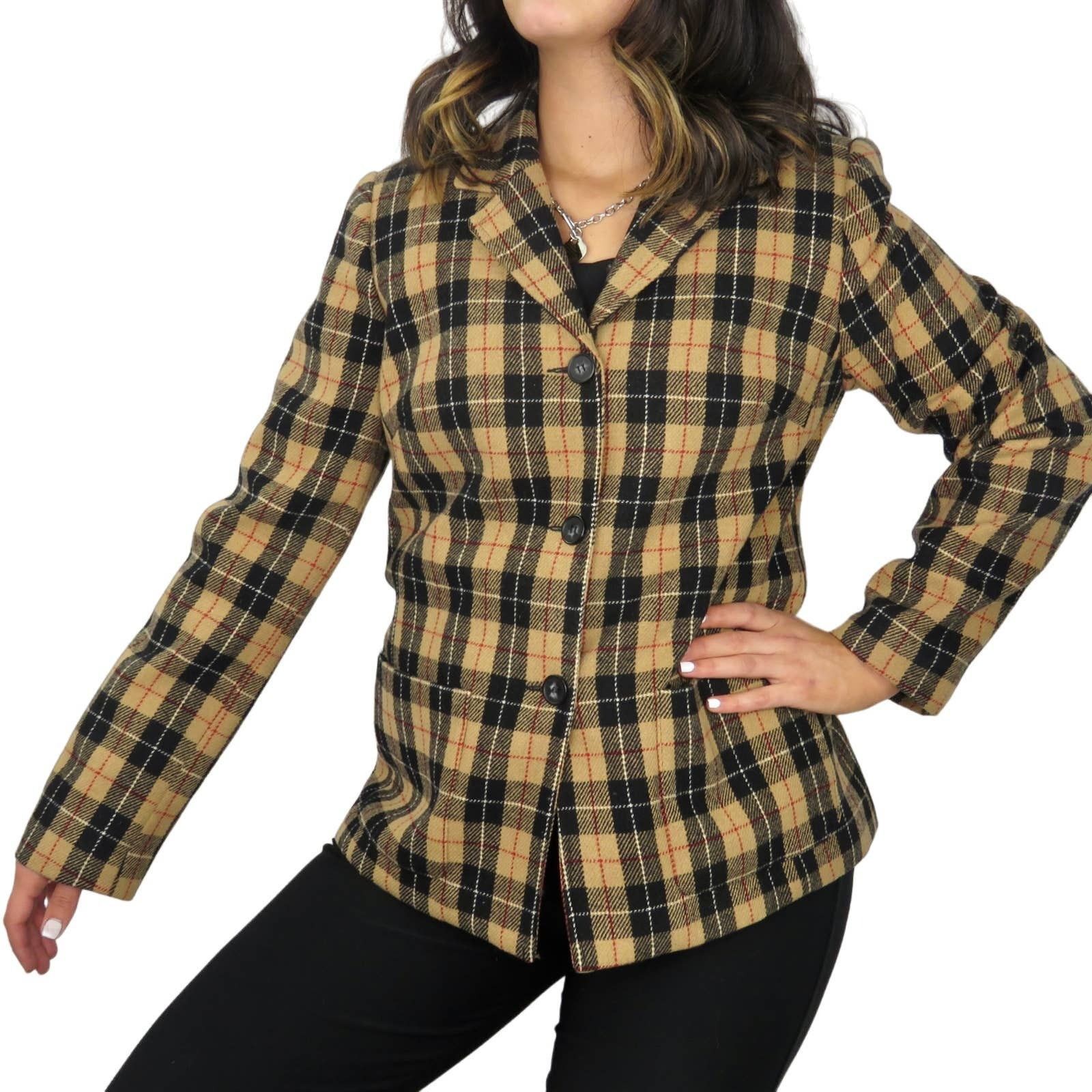 Vintage 90s White Stag Vintage Jacket Tan Black Plaid Wool Small Size S / US 4 / IT 40 - 5 Thumbnail